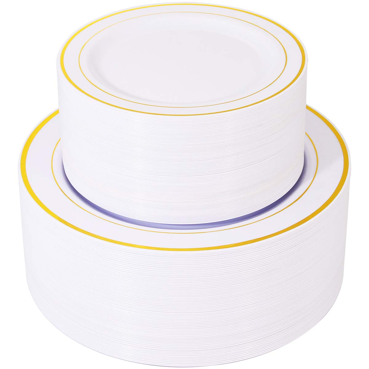 WELLIFE 120-Piece Gold Plastic Plates Set - Heavyweight White Disposable Dinnerware with Elegant Gold Rim, Includes 60 (10.25