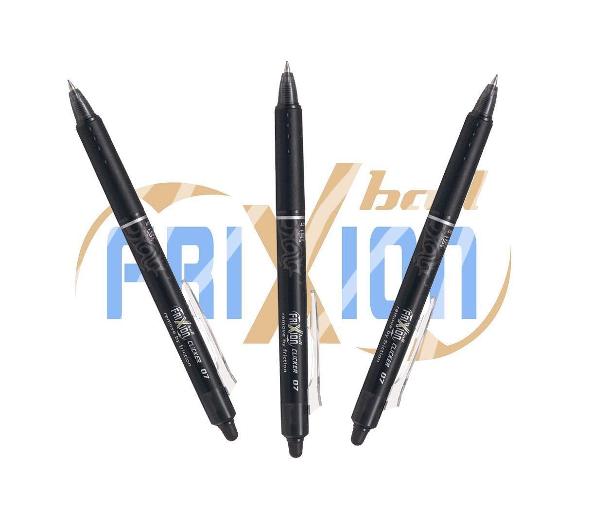 Pilot Frixion Clicker Retractable Erasable Pens - 0.7mm Fine Point Rollerball with 0.35mm Line - Black Ink (Pack of 3) - Perfect for Note Taking, Journaling & Office Work
