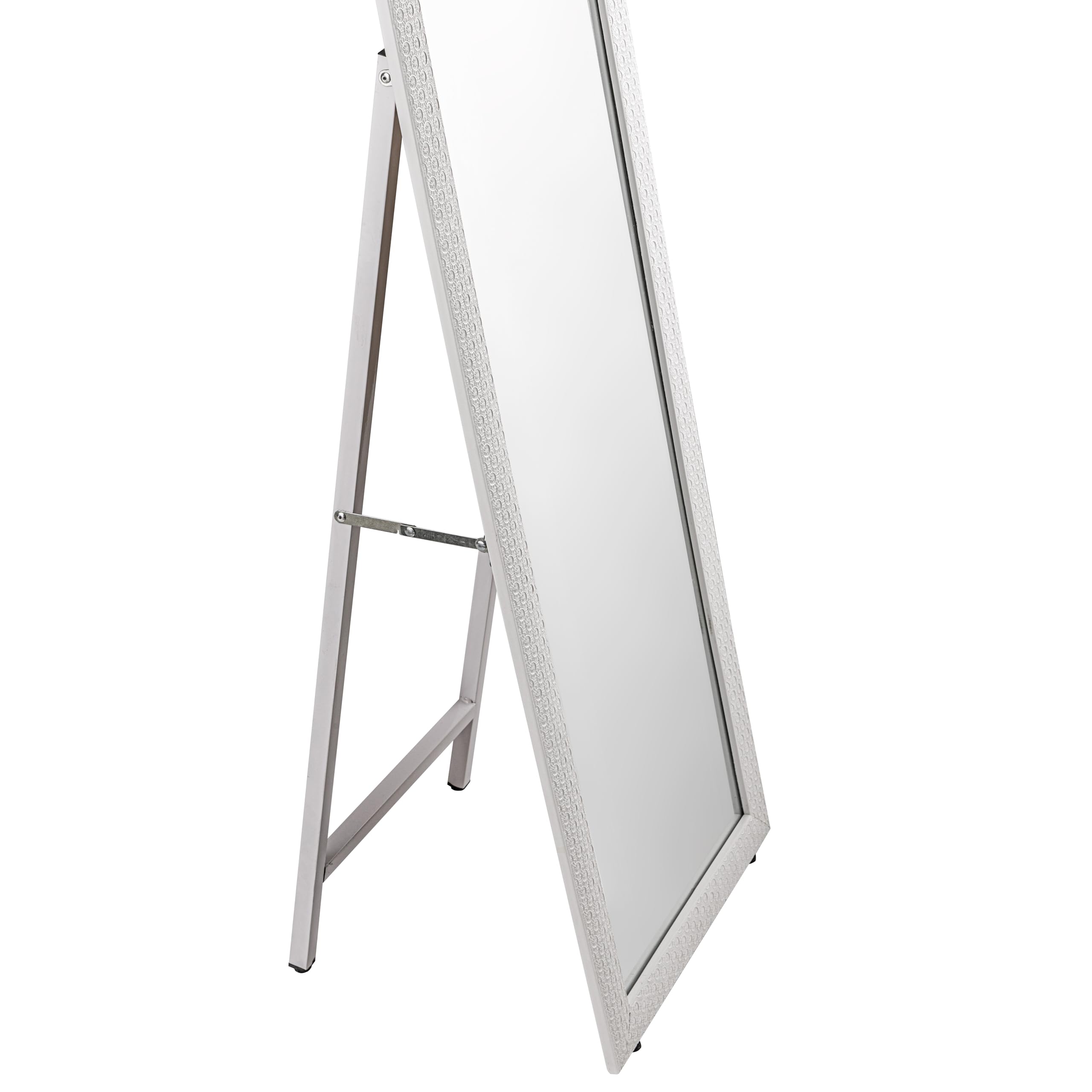 Baroni Home Full Length Floor Mirror with Steel & Wooden Frame - 40 x 150 cm Geometric White Standing Mirror for Bedroom, Living Room & Dressing Area - Folding Stand for Easy Storage & Space Saving