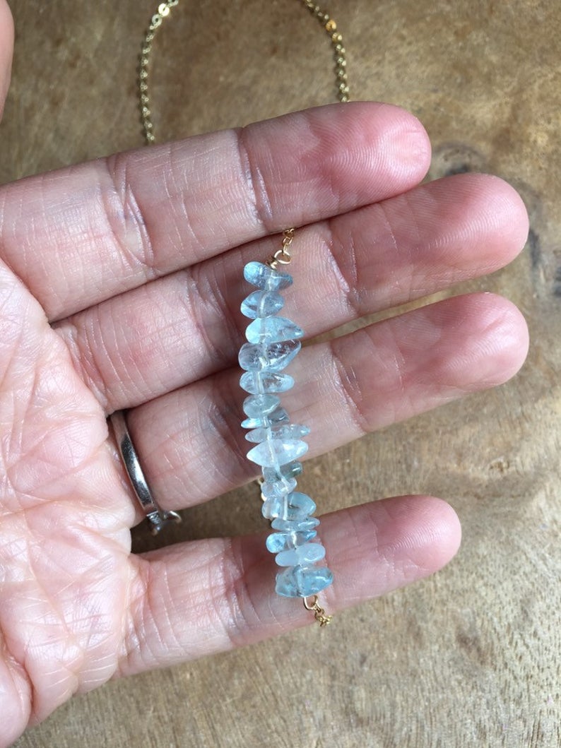 Aquamarine Crystal Bar Necklace - Sterling Silver or 14K Gold Filled March Birthstone Jewelry for Women, Gift for Her, Birthday, Anniversary, Bridesmaid, Mother's Day