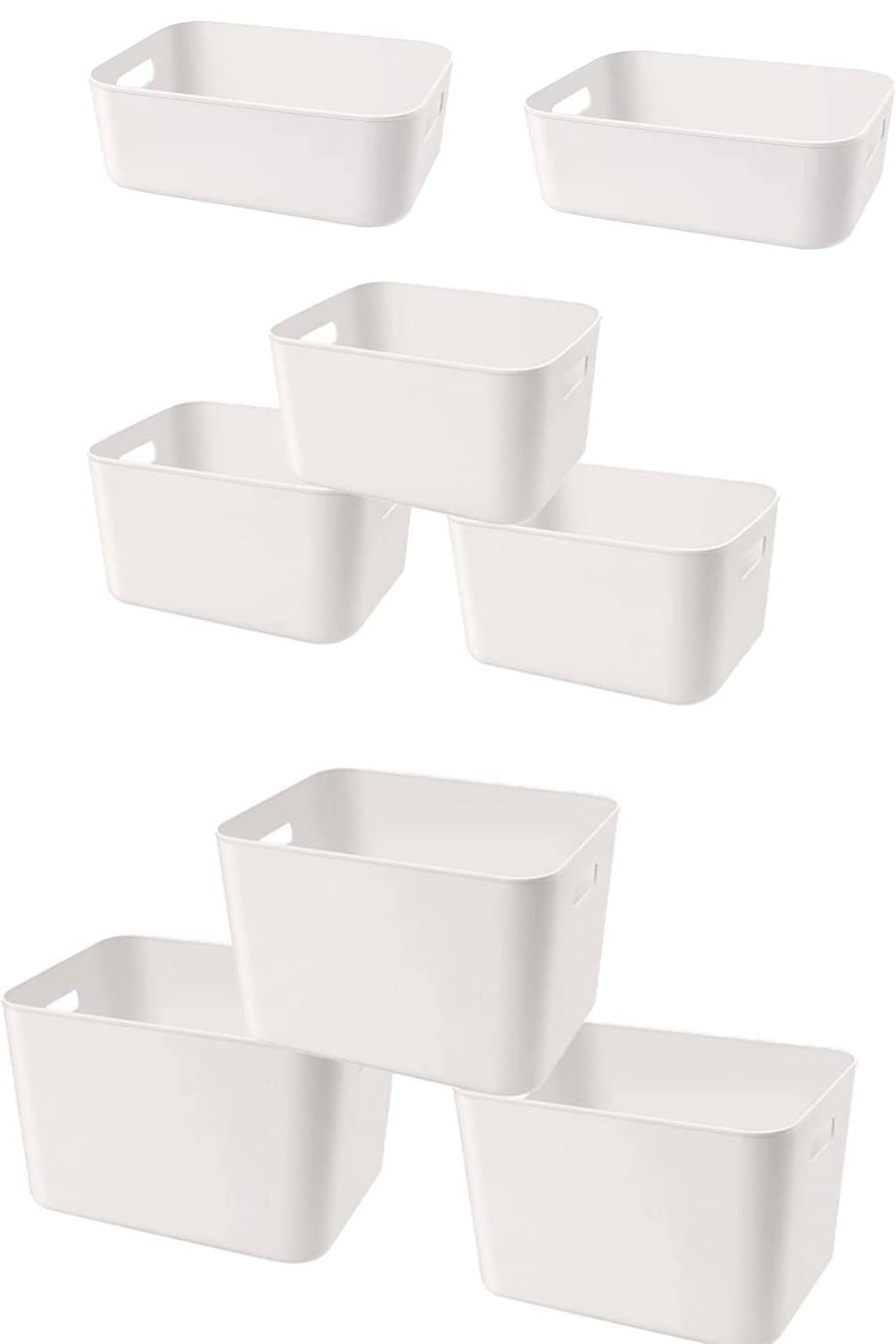 8-Pack White Plastic Storage Bins - Versatile Kitchen Pantry Organizers, Under Bed & Bathroom Storage Containers for Home Organization | Perfect for Closet, Office & Toy Storage