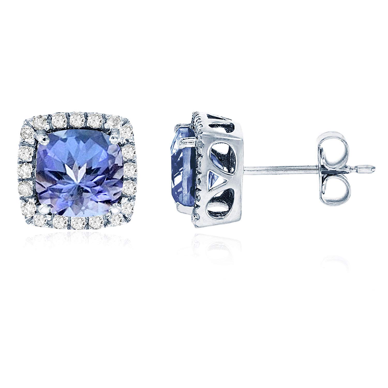 14K Yellow, White, Rose Gold 6mm Round Gemstone & 0.2 CTTW Diamond Halo Stud Earrings for Women - Perfect for Weddings, Parties & Everyday Elegance