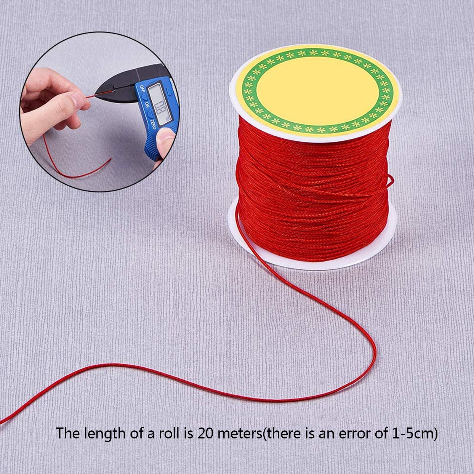 0.8mm Beading Thread Cord - 20 Meters Jewelry Making String for Bracelets & Necklaces - Strong Red Craft Wire for DIY Beading, Sewing and Macrame Projects