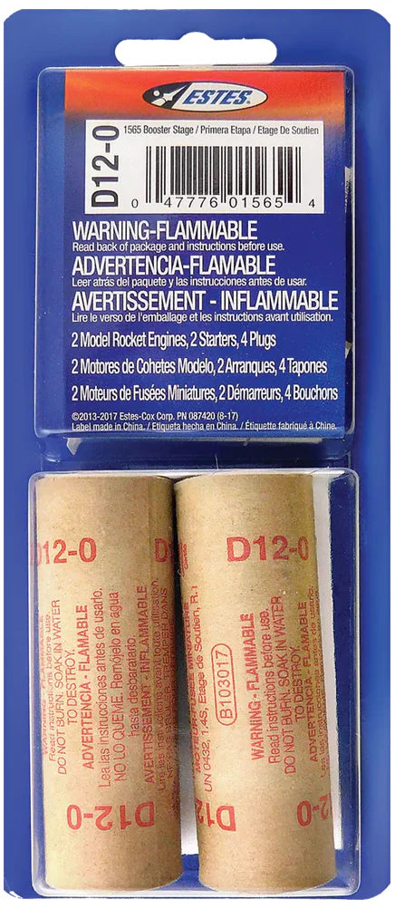 Estes D12-0 Booster Stage Model Rocket Engine Pack - 2 Engines with Starters & Plugs (1565) | High-Power Rocketry for STEM Education & Hobbyists | Perfect for Multi-Stage Rocket Launches & Science Projects