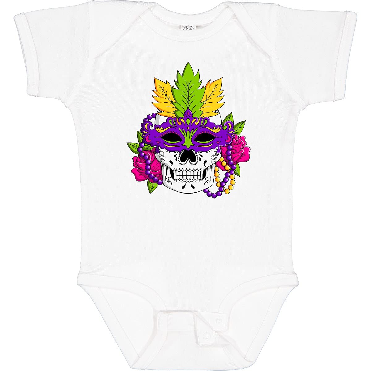 Inktastic Mardi Gras Skull with Masquerade Mask Baby Bodysuit - Fun & Festive Newborn Outfit for Carnival, Halloween & Costume Parties