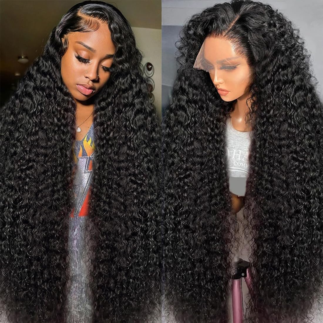 13x6 HD Transparent 250 Density Water Wave Lace Front Wigs Human Hair - Glueless Pre Plucked Pre Cut Deep Wave Full Lace Frontal Wig with Baby Hair (Natural Black, 28 Inch) - Perfect for Daily Wear, Cosplay, and Special Occasions