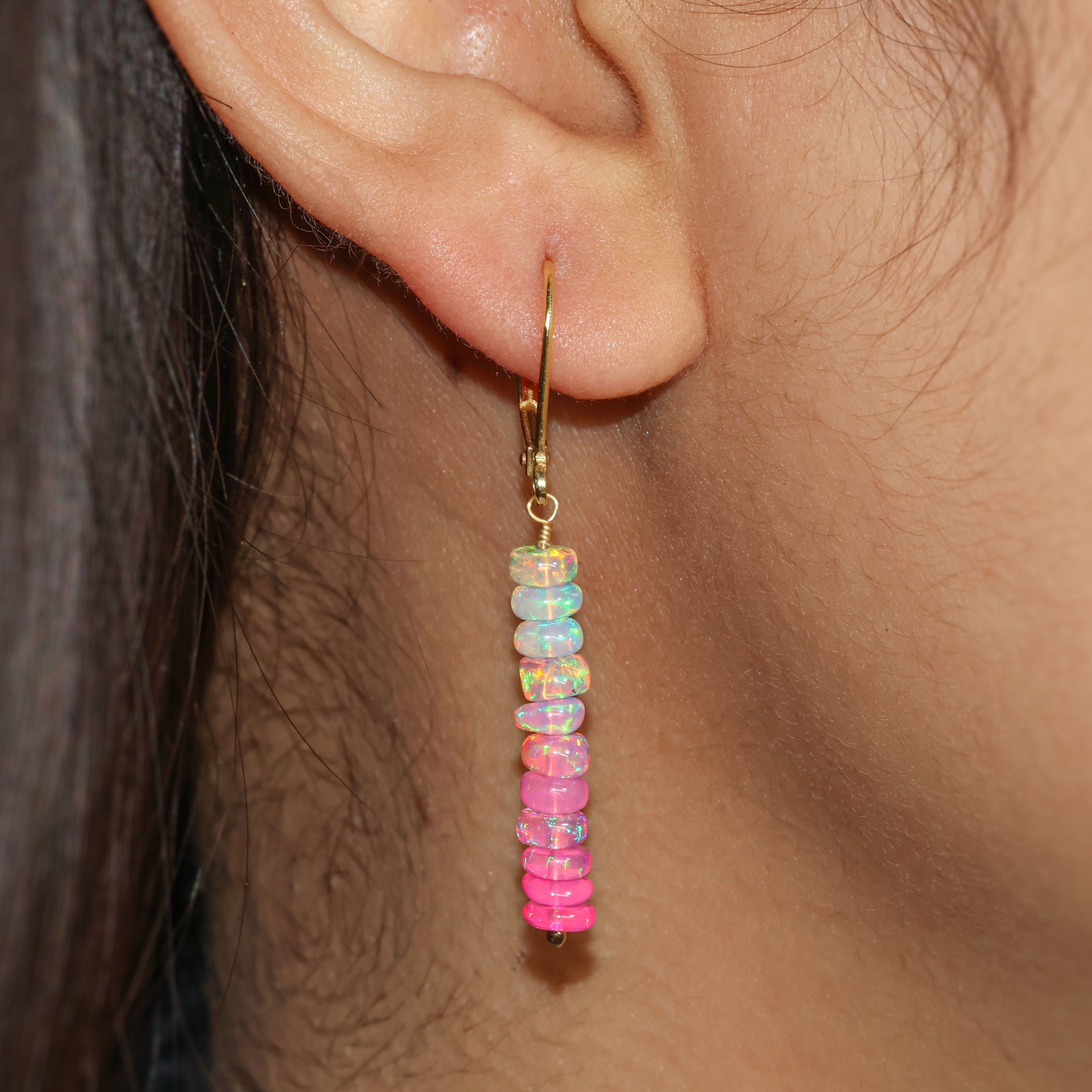 Natural Pink Opal Linear Beaded Dangle Drop Earrings for Women - Handmade Boho Chic Jewelry for Party, Wedding & Everyday Wear