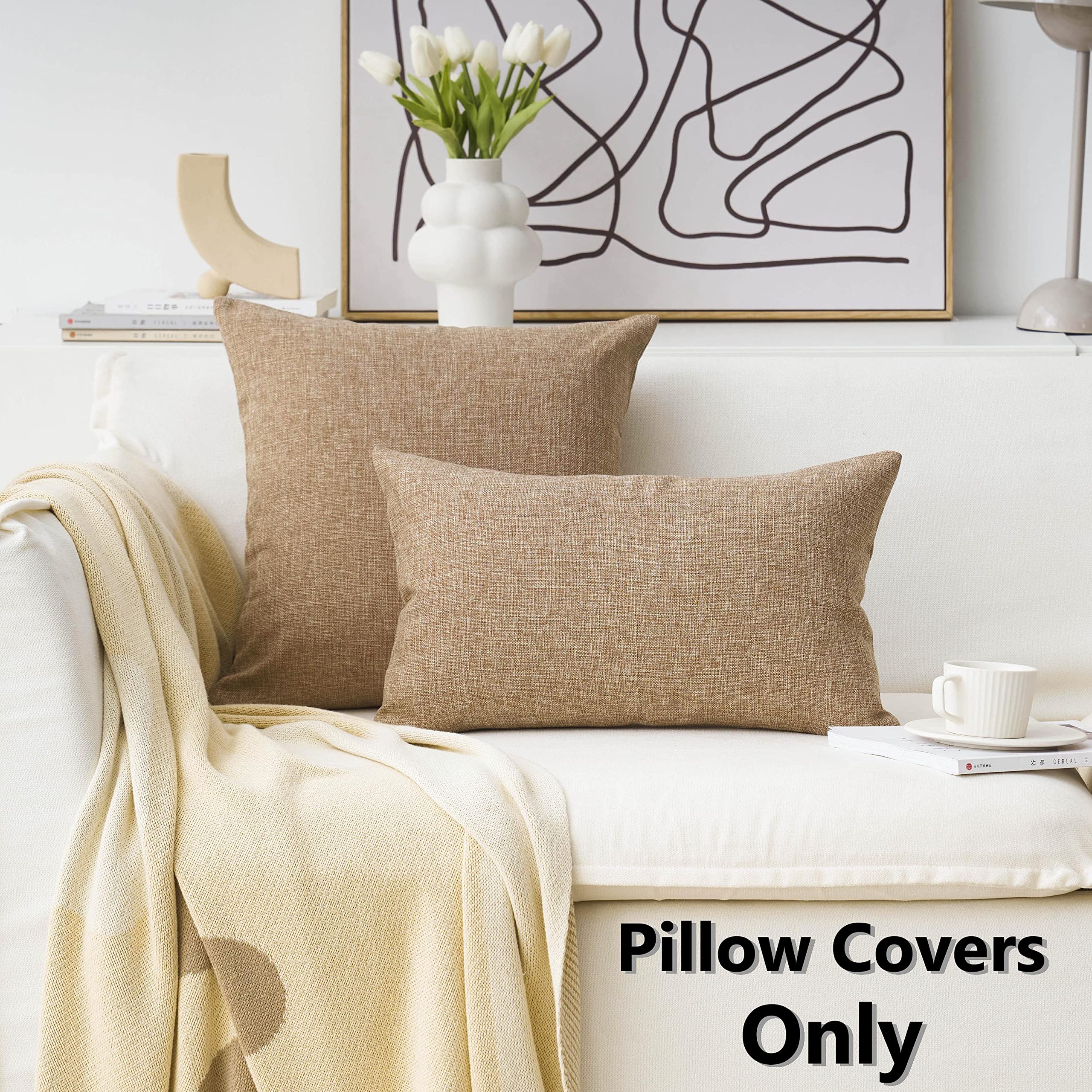 Premium Textured Linen Pillow Covers 20x20 Inch (Set of 2) - 50x50 cm Natural Linen Cushion Cases for Sofa, Bed & Home Decor - Breathable & Stylish Living Room Accessories