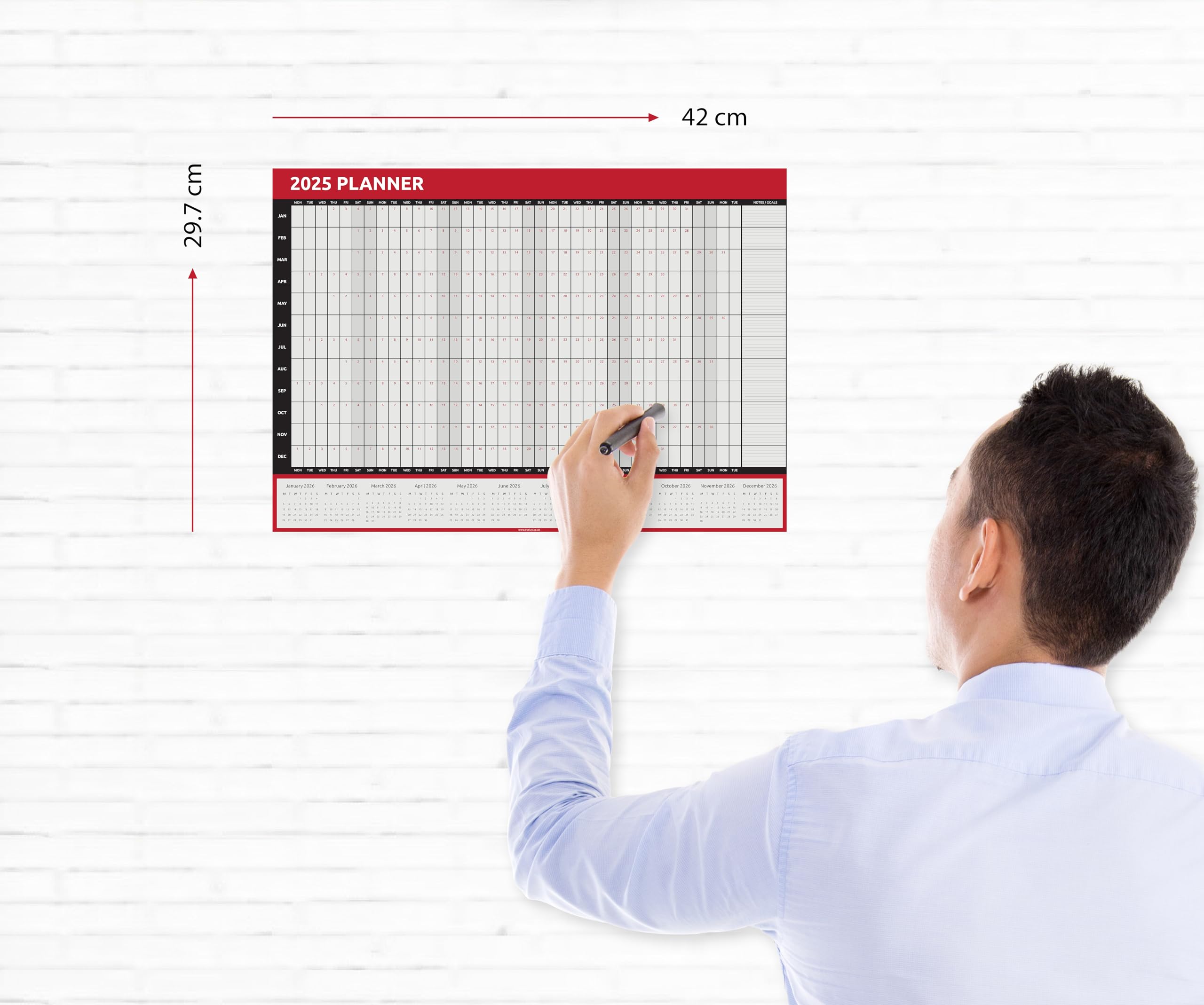 Evelay 2025 Wall Calendar Planner - A3 Size (42.0 x 29.7cm) | Full Year at a Glance | Perfect for Home, Office, Work & School Organization | Great for Planning, Scheduling & Time Management