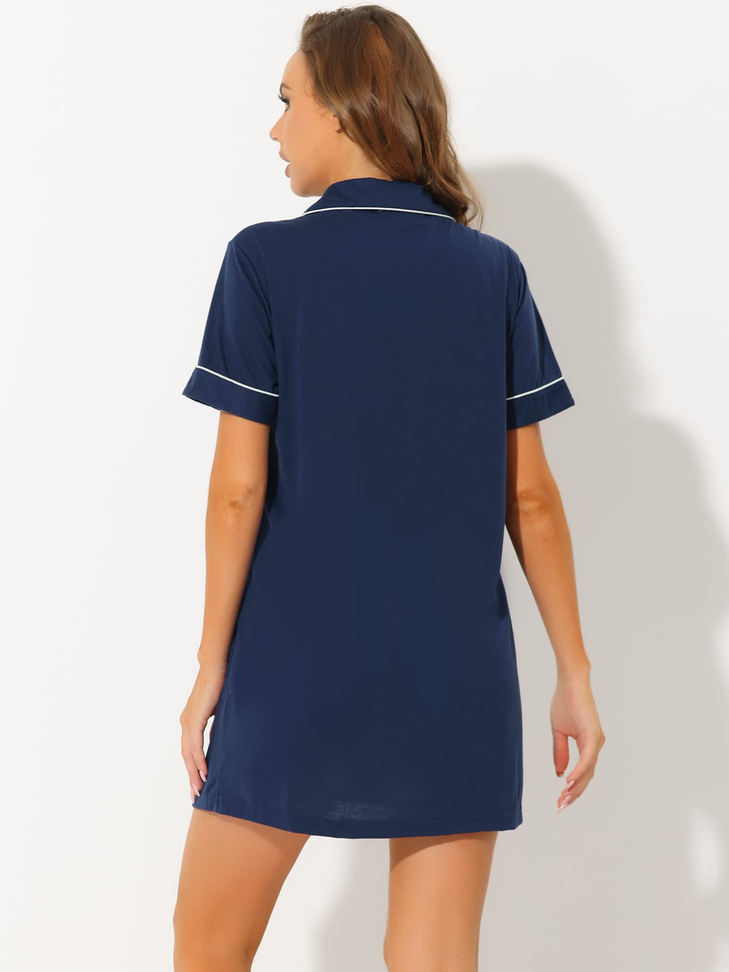 Cheibear Women's Summer Button Down Nightshirt - Soft Lounge Nightgown & Pajama Shirt Dress for Comfortable Sleep & Relaxing at Home