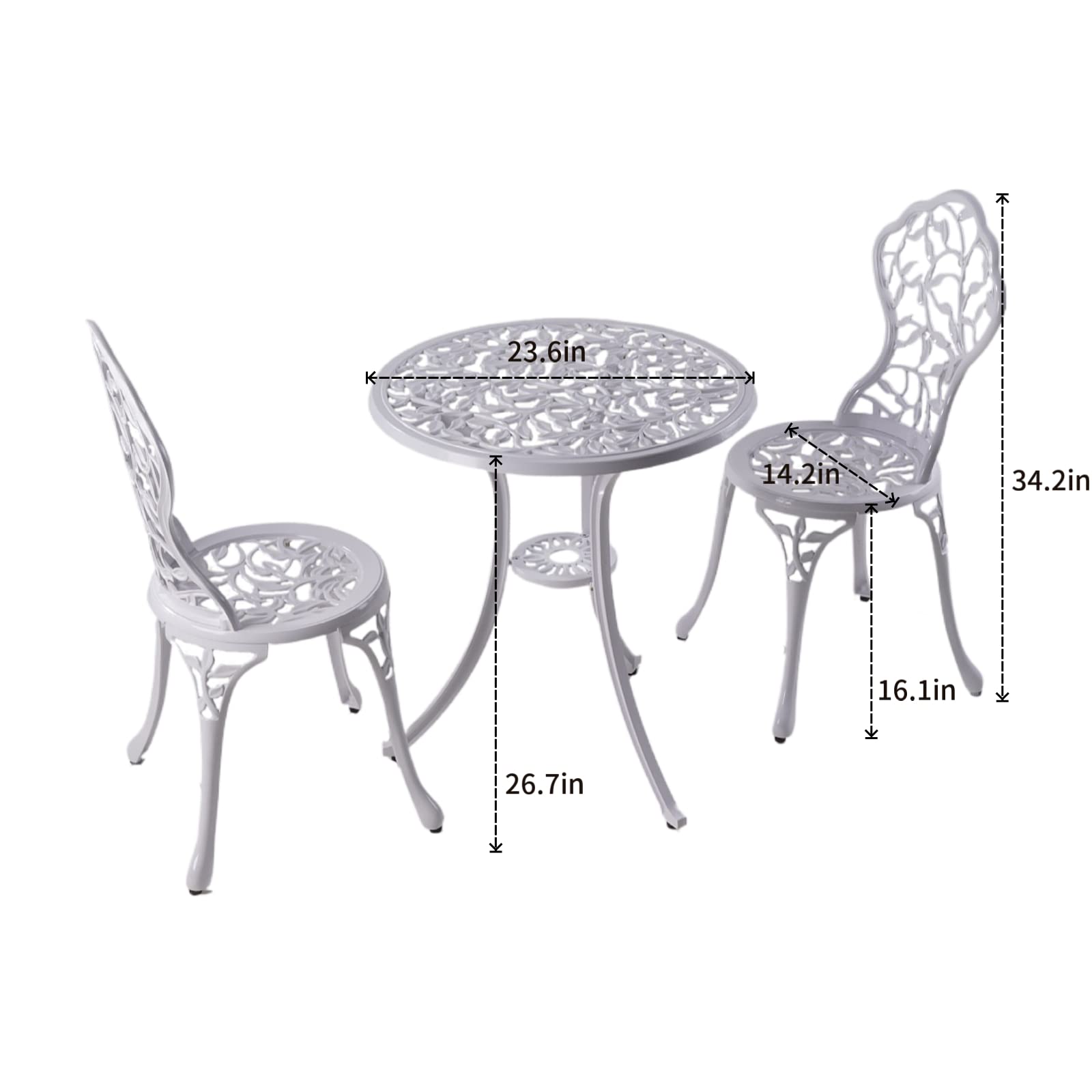 KAILI 3-Piece Patio Bistro Set - White Cast Aluminum Outdoor Dining Table and Chairs - Rust-Proof Garden Furniture for Backyard, Balcony & Poolside Relaxation