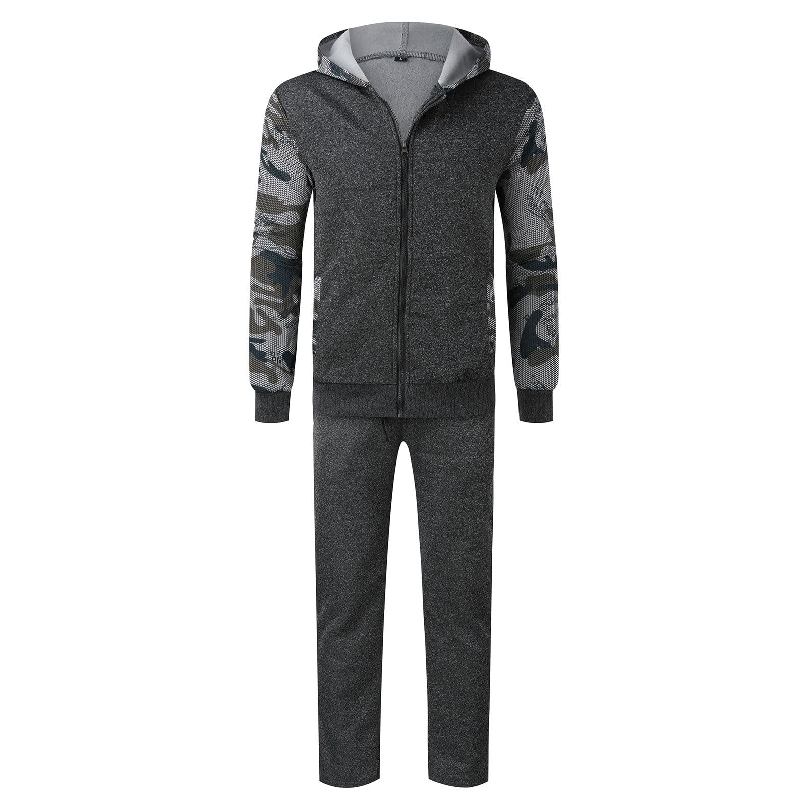 Fossean Men's Full Zip Hooded Track Suit Set - Fleece Joggers & Jacket Combo, Black Activewear for Jogging, Lounge, and Gym Workouts
