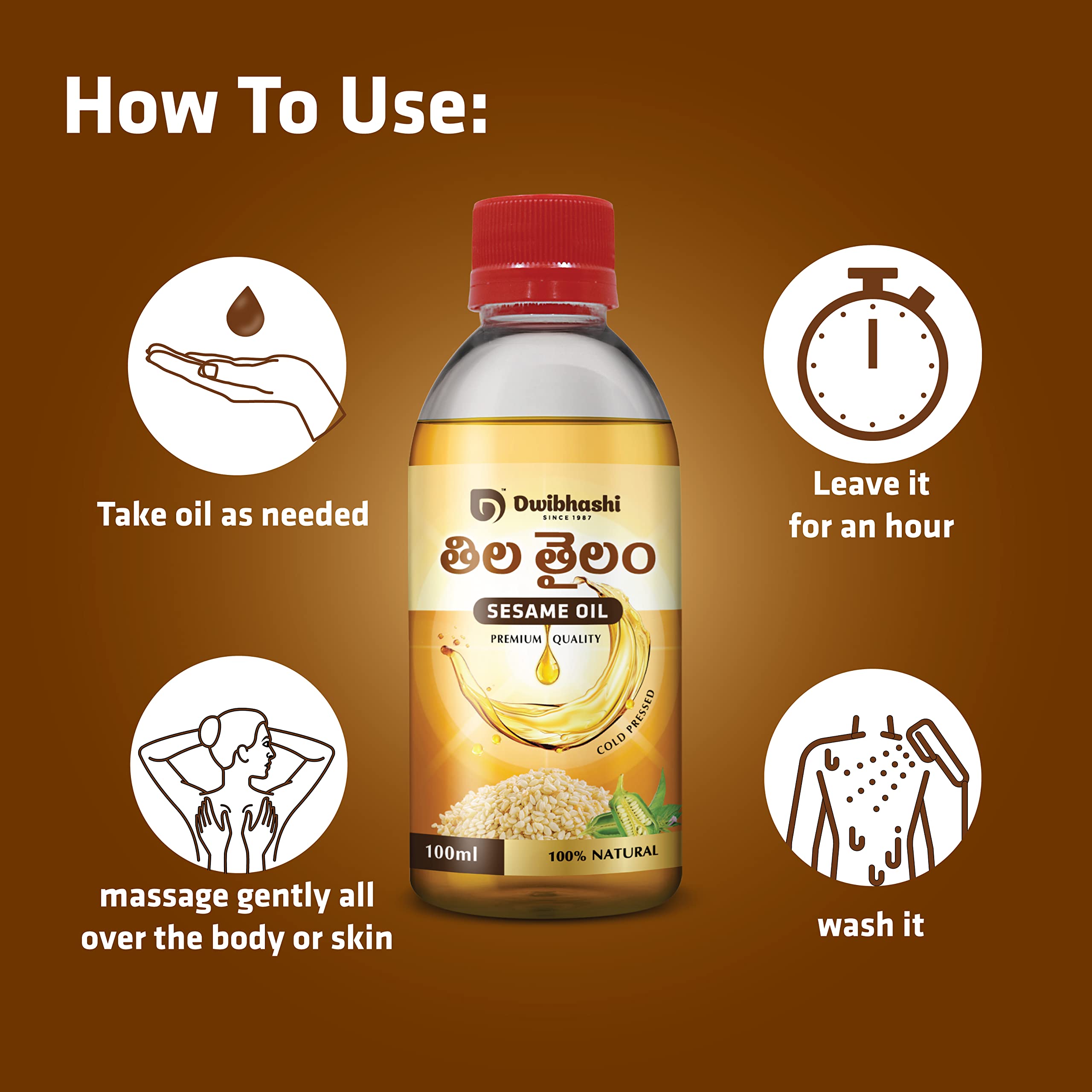 Premium Cold-Pressed Sesame Oil (Tila Tailam) - 400ml (Pack of 4) | Rich in Vitamin B & Antioxidants | Supports Heart Health & Blood Pressure Control | Ideal for Cooking, Ayurvedic Massage & Skin Care