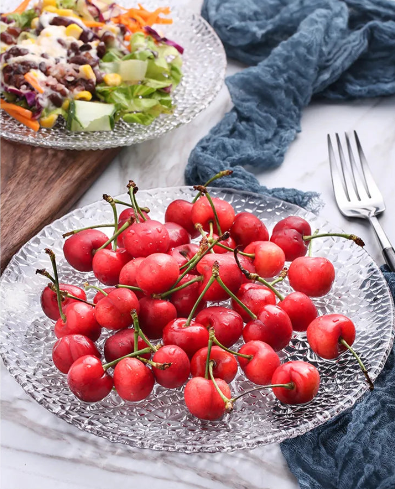 Elegant Raindrop Embossed Glass Dinner Plates - 12-Piece Set for Formal Dining, Wedding Receptions & Special Occasions