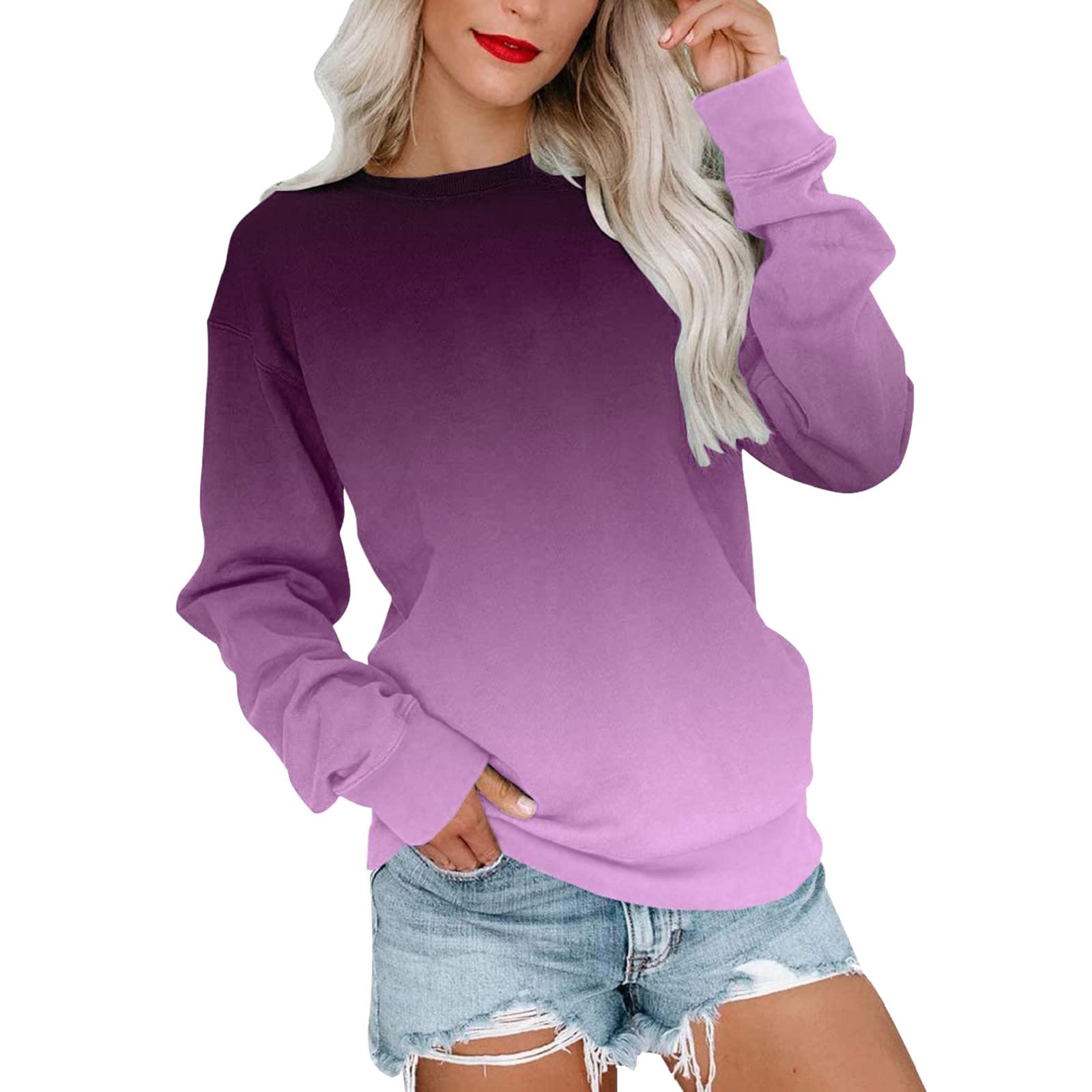 LCMTWX Women's Casual Round Neck Sweatshirt | Long Sleeve Pullover Sweater | Loose Fit Hoodie | Perfect for Cozy Lounging & Outdoor Activities