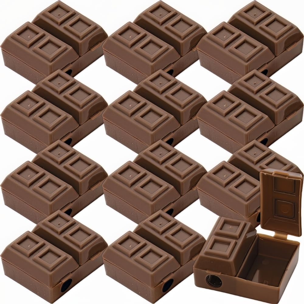 12-Pack Chocolate Bar Pencil Sharpeners with Erasers - Fun Novelty Stationery for School, Office & Art Supplies - Perfect for Students, Teachers & Gift Giving