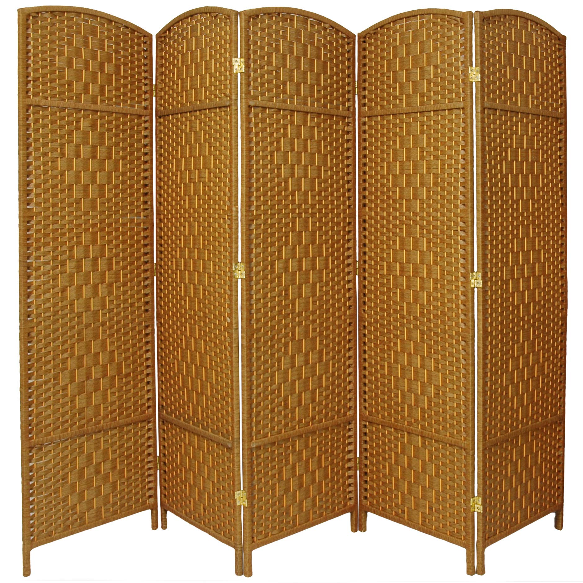 6 ft. Tall Diamond Weave Fiber Room Divider Screen - 5 Panel Light Beige Oriental Furniture for Home Office, Living Room & Bedroom Privacy