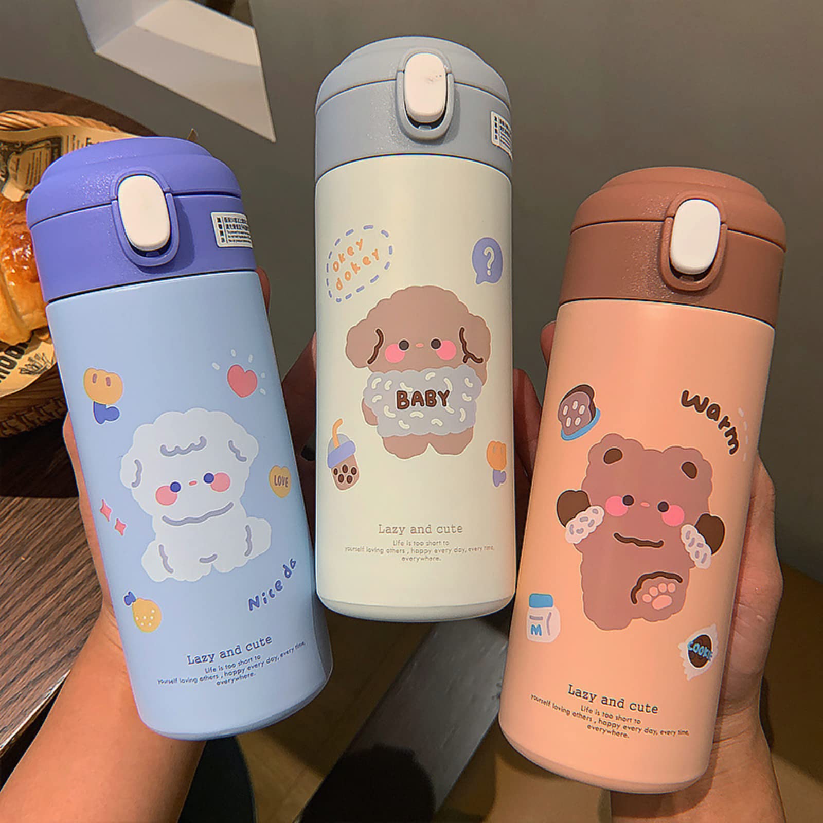 Stylish Cartoon Insulated Water Bottle - 304 Stainless Steel Portable Water Bottle with Straw for Men, Women & Kids - Leakproof Travel Tumbler for School, Gym, Office & Outdoor Activities (Purple)