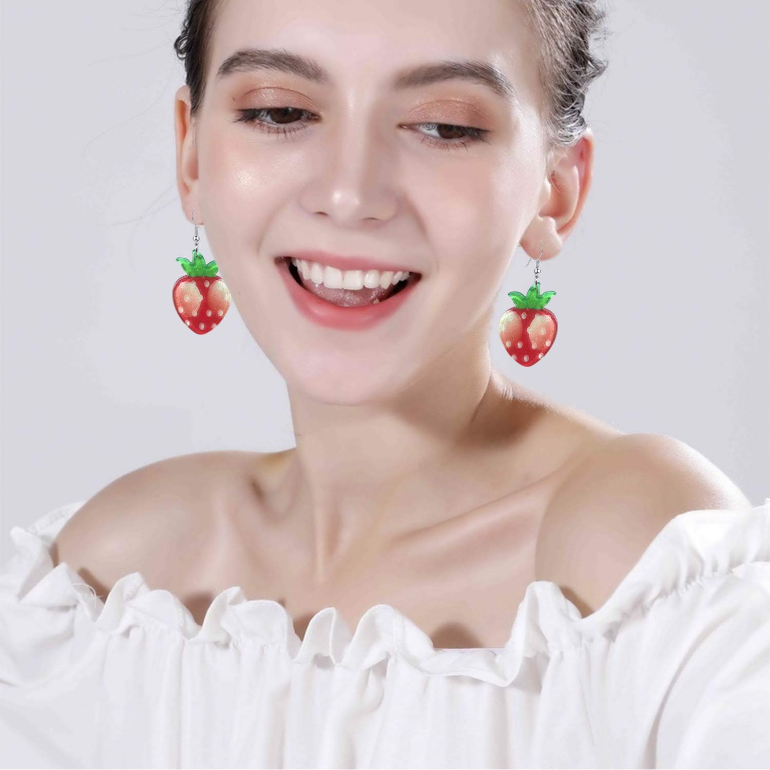 4 Pairs Cute Boho Dangle Drop Earrings for Women - Lightweight Sparkly Resin Fruit Earrings (Cherry, Pineapple) - Trendy Fashion Jewelry Gift for Girls | Perfect for Summer Outfits, Beach Vacations & Boho Parties