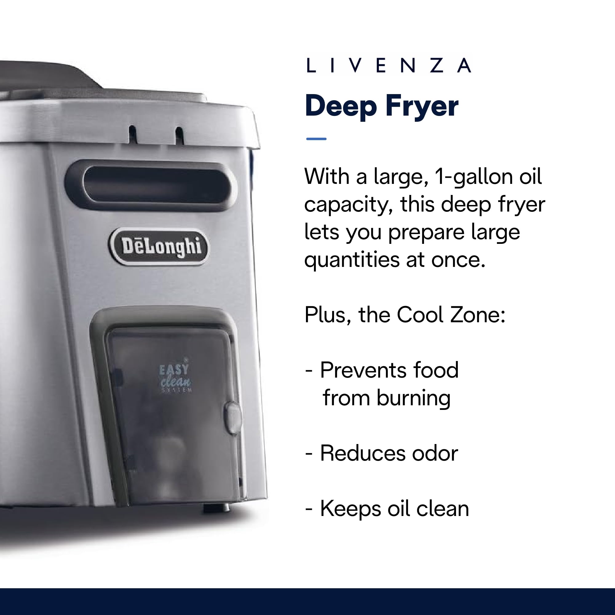 DeLonghi Livenza 1-Gallon Deep Fryer with EasyClean System - Adjustable Thermostat & Cool Touch Handles - Dishwasher Safe Oil Fryer for Home Kitchen - Perfect for Frying Chicken, Fish, French Fries & Donuts