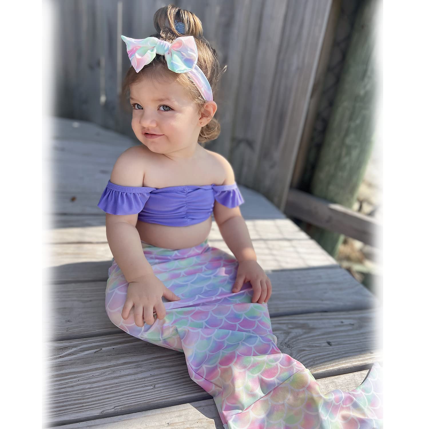 Baby Girl Mermaid Swimsuit Set - Cute Bikini Bathing Suit with Matching Headband for Toddlers | Perfect for Beach, Pool, Summer Vacation & Photo Shoots
