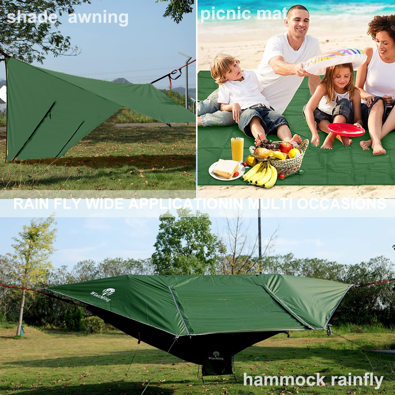 WintMing 3-in-1 Camping Hammock with Mosquito Net & Rain Fly - Portable Outdoor Hammock Tent for Backpacking, Hiking, Travel - Supports 440lbs - Perfect for Camping, Beach, Backyard Relaxation