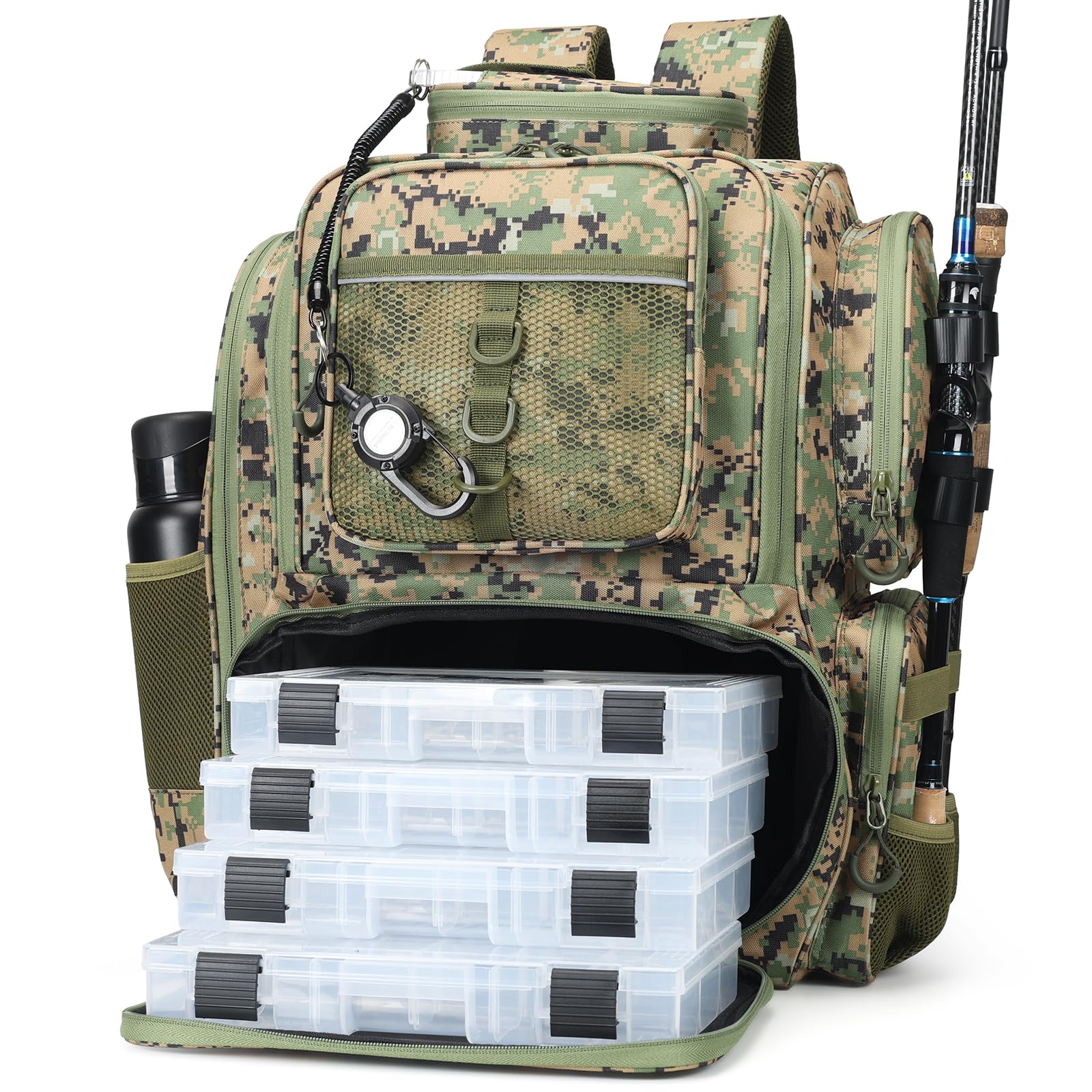 42L Waterproof Fishing Backpack with Rod Holders - Tackle Box Organizer & Storage for Fishing Gear - Perfect for Bass, Trout & Saltwater Fishing Trips