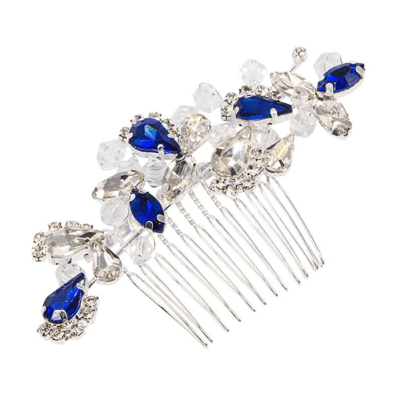 Sapphire Blue Crystal Hair Comb for Women - Elegant Bridal Wedding Hair Accessory - Perfect for Prom, Parties & Special Occasions