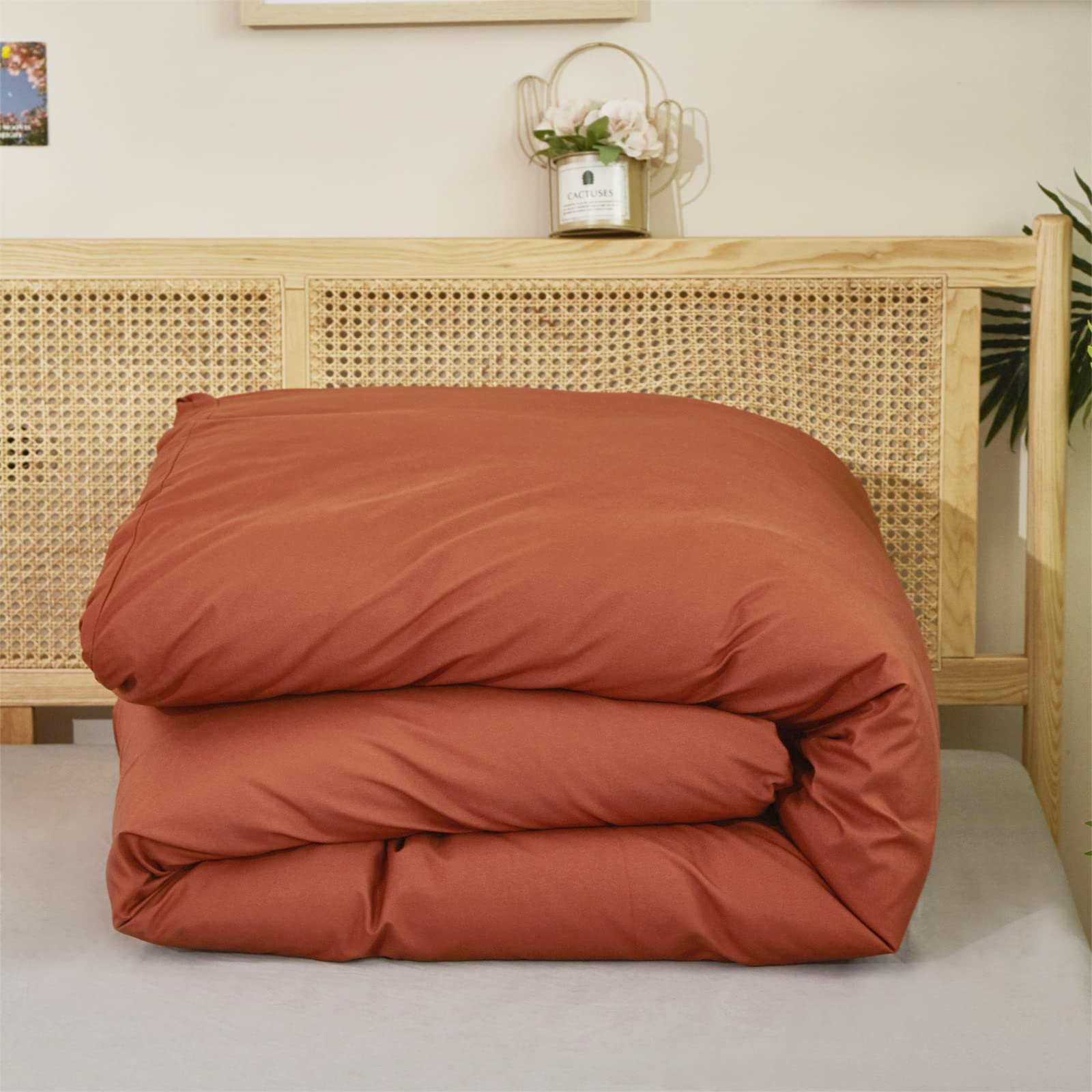 Burnt Orange Comforter Set Queen - Rust Caramel Solid Cotton Bedding - Soft Breathable Modern Quilt Blanket for Women, Men, Adults & Kids - Perfect for Cozy Bedrooms, Guest Rooms & Dorm Decor
