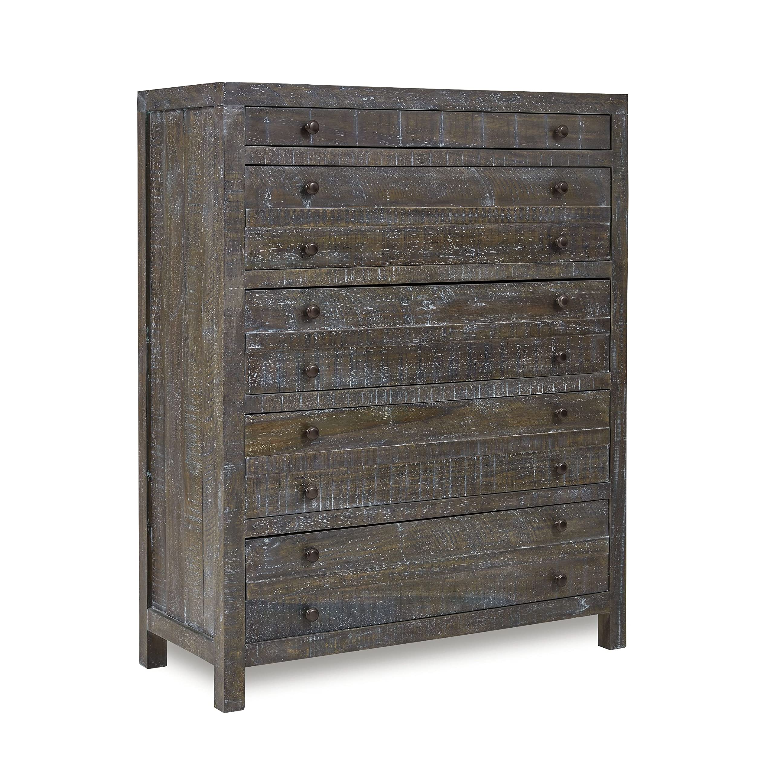 Modus Furniture Solid Wood Chest of Drawers, Townsend Style - Gunmetal Finish for Bedroom, Living Room & Office Storage