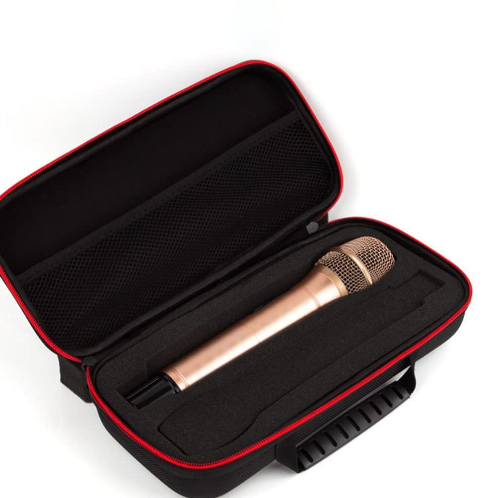 Vaguelly Wireless Microphone Hard EVA Carrying Case - Durable Travel Storage Bag for Dual Handheld Mics (Black/Red, 30x15cm) - Perfect for Studio, Live Performances & Outdoor Events