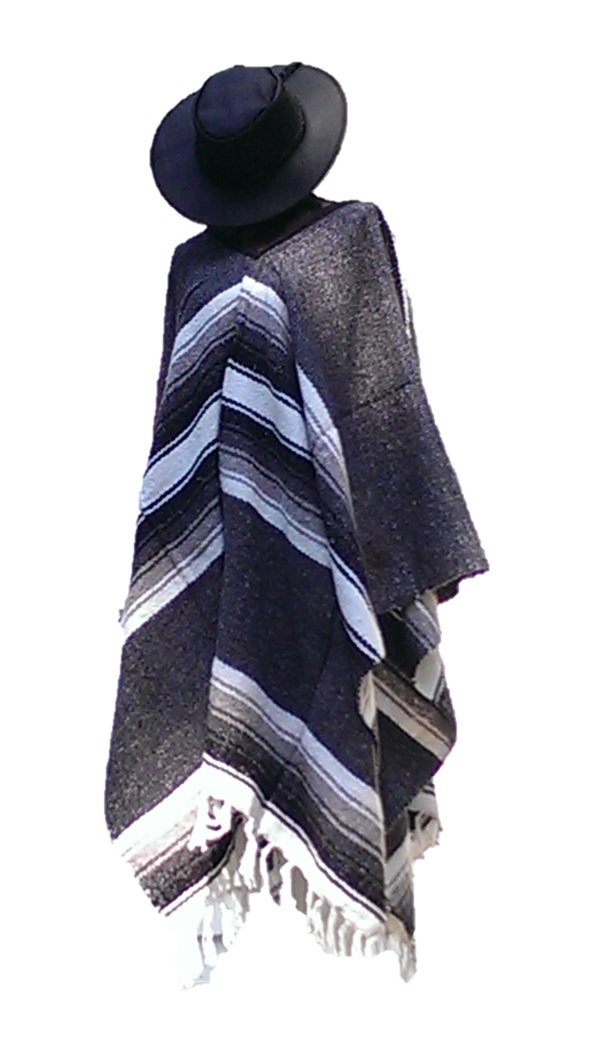 Sharpshooter Clint Eastwood Western Black Cowboy Hat & Grey Poncho Set - Vintage Cowboy Costume for Halloween, Cosplay, Western Theme Parties and Movie Reenactments
