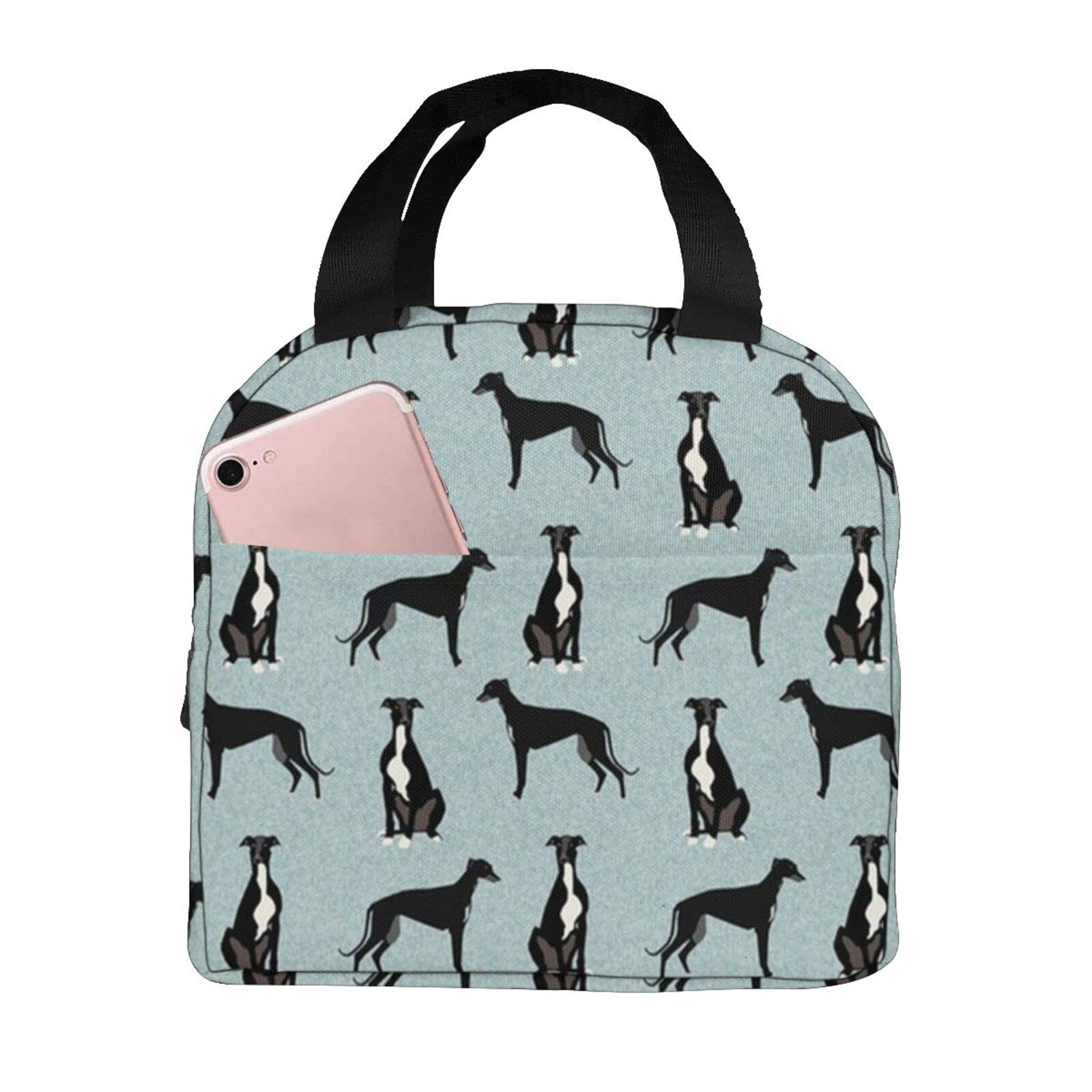 Insulated Greyhound Black Pet Dog Lunch Bag for Women & Men - Reusable Tote Lunch Box for Work, School, Picnics & Travel