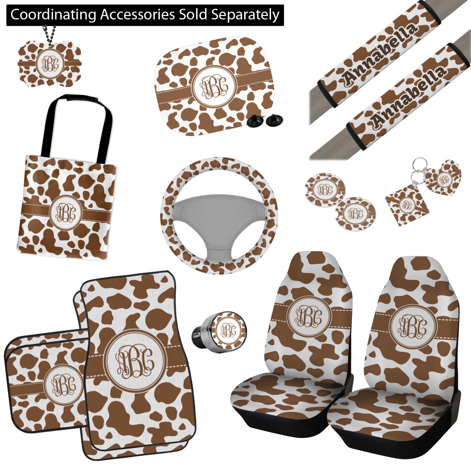 Custom Cow Print Car Floor Mats Set - 2 Front & 2 Back Mats for Cars, Trucks & SUVs - Non-Slip, Waterproof & Durable - Perfect for Farmhouse, Country & Western Style Vehicles
