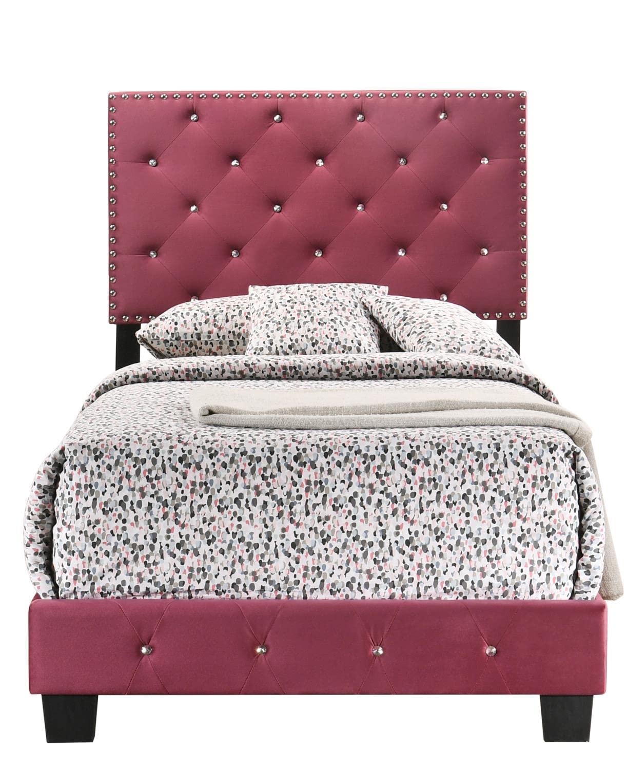 Modern Cherry Wood Twin Panel Bed Frame - Stylish Indoor Bedroom Furniture for Small Spaces, Dorms & Guest Rooms