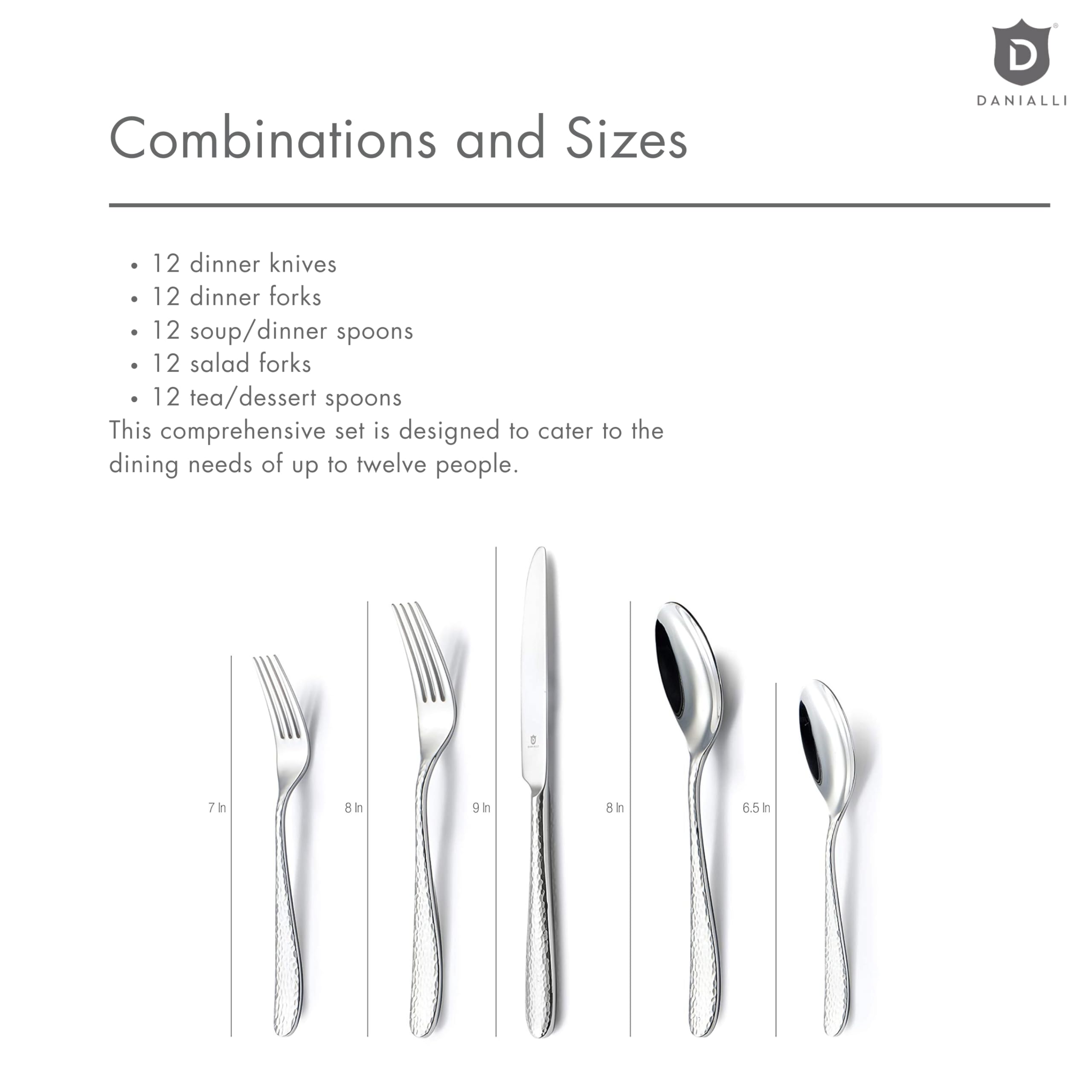 60-Piece Fidenza Hammered 18/10 Stainless Steel Silverware Cutlery Set - Service for 12 - Durable & Elegant Flatware for Everyday Dining, Dinner Parties & Special Occasions