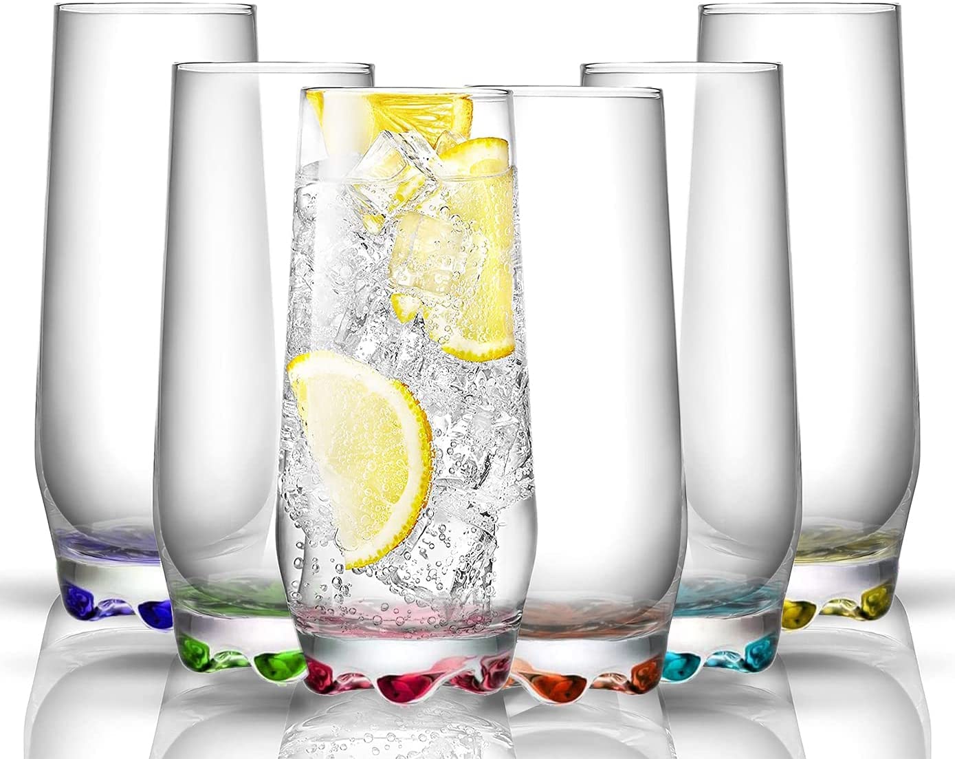 Premium Highball Drinking Glasses Set of 6 - 390ml Tall Juice, Water & Cocktail Glasses - Dishwasher Safe Barware for Home, Restaurant & Party Use