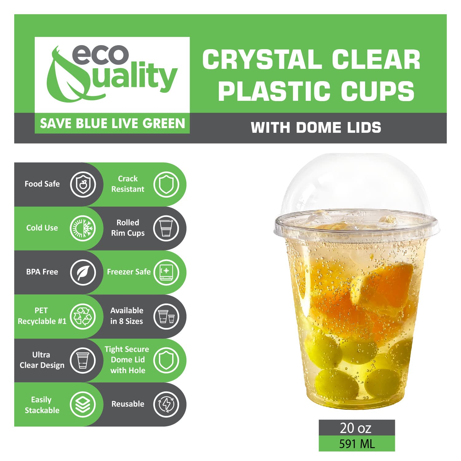 20 oz Clear Plastic Disposable Cups with Dome Lids - 1000 Pack | Iced Coffee, Smoothie, Juice, Soda & Cocktail Drinkware | Perfect for Coffee Shops, Bubble Tea, Parties & Takeout Restaurants | BPA-Free Pet Cups for Cold Beverages & Desserts Like Parfaits