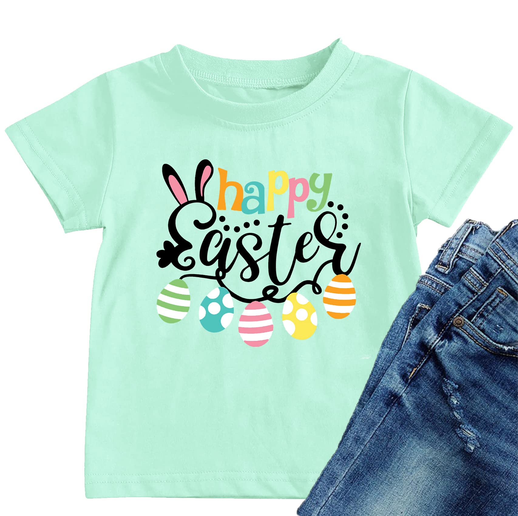 Happy Easter T-Shirt for Toddler Boys & Girls - Cute Bunny Rabbit Graphic Tee with Easter Egg Letter Print - Perfect for Easter Celebrations, Family Photos & Spring Outfits