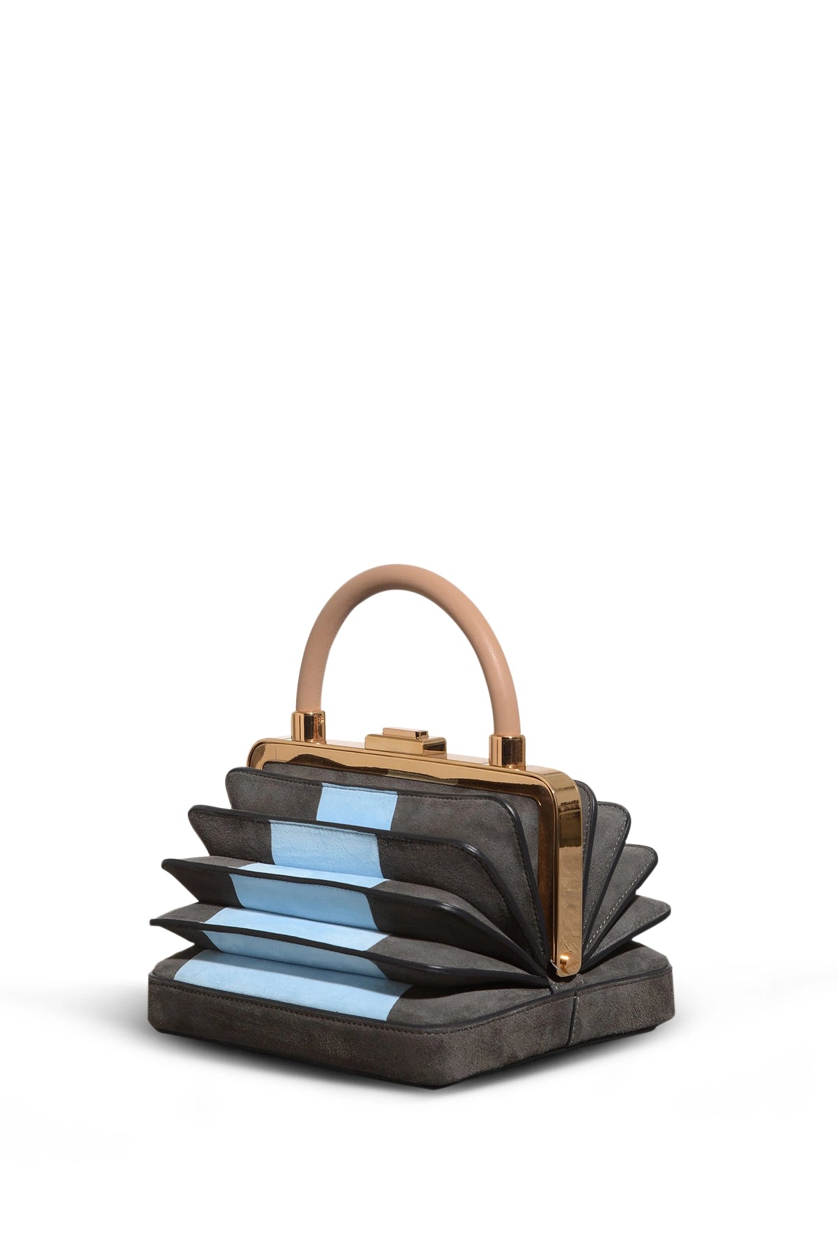 Premium Grey & Light Blue Suede Diana Bag with Nude Nappa Leather Handle - Elegant Crossbody Purse for Women, Perfect for Work, Date Night & Travel Accessories