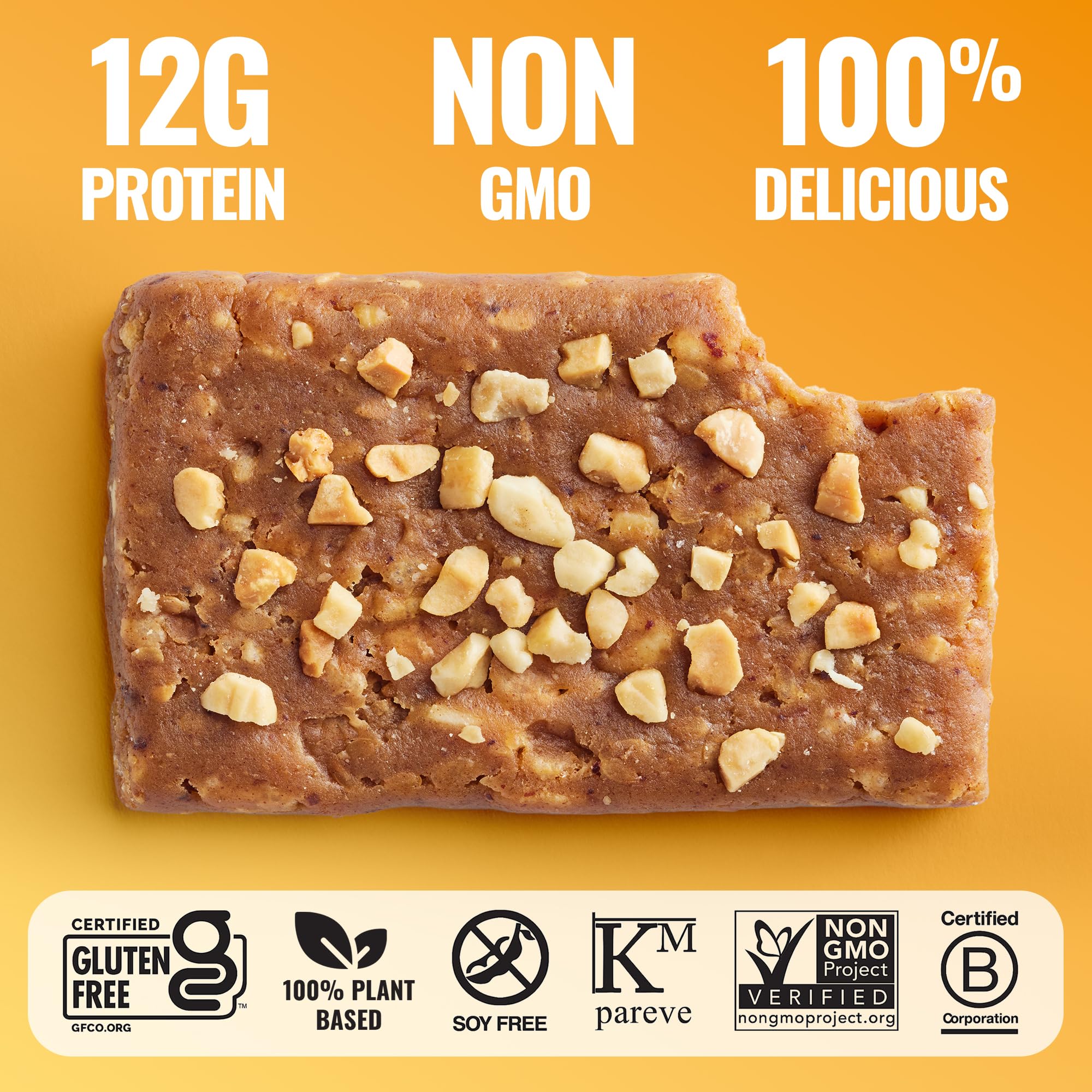 GFB Peanut Butter Protein Bars - Gluten Free, Vegan, Non-GMO, Plant-Based Protein Snack Bars, 2.05oz (12 Pack) | Healthy Nutrition for Workouts, Hiking & On-the-Go Energy Boost