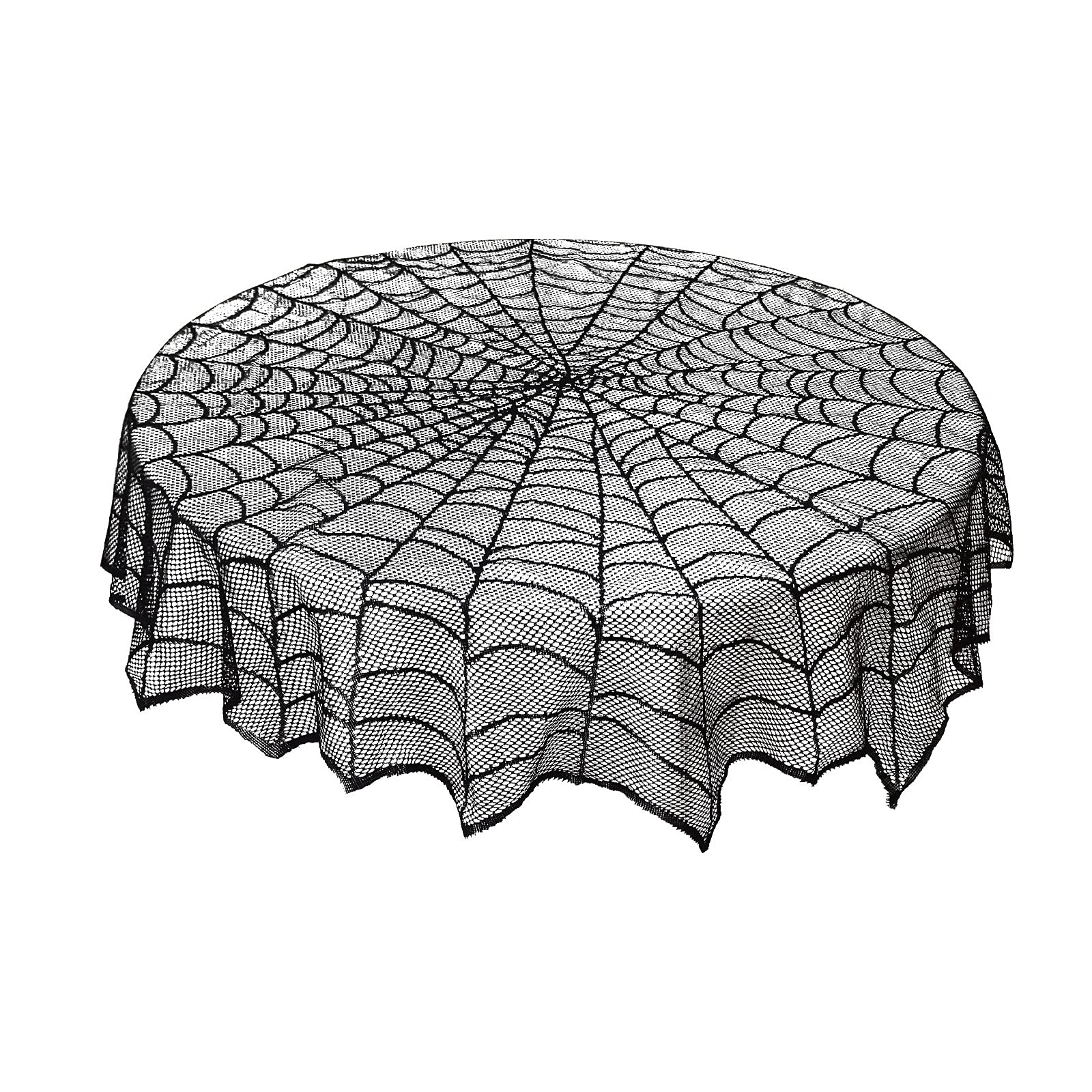 Halloween Spiderweb Lace Tablecloth & Fireplace Scarf - Black Gothic Decor for Halloween Party, Home, Fireplace Mantel & Lampshade Decoration