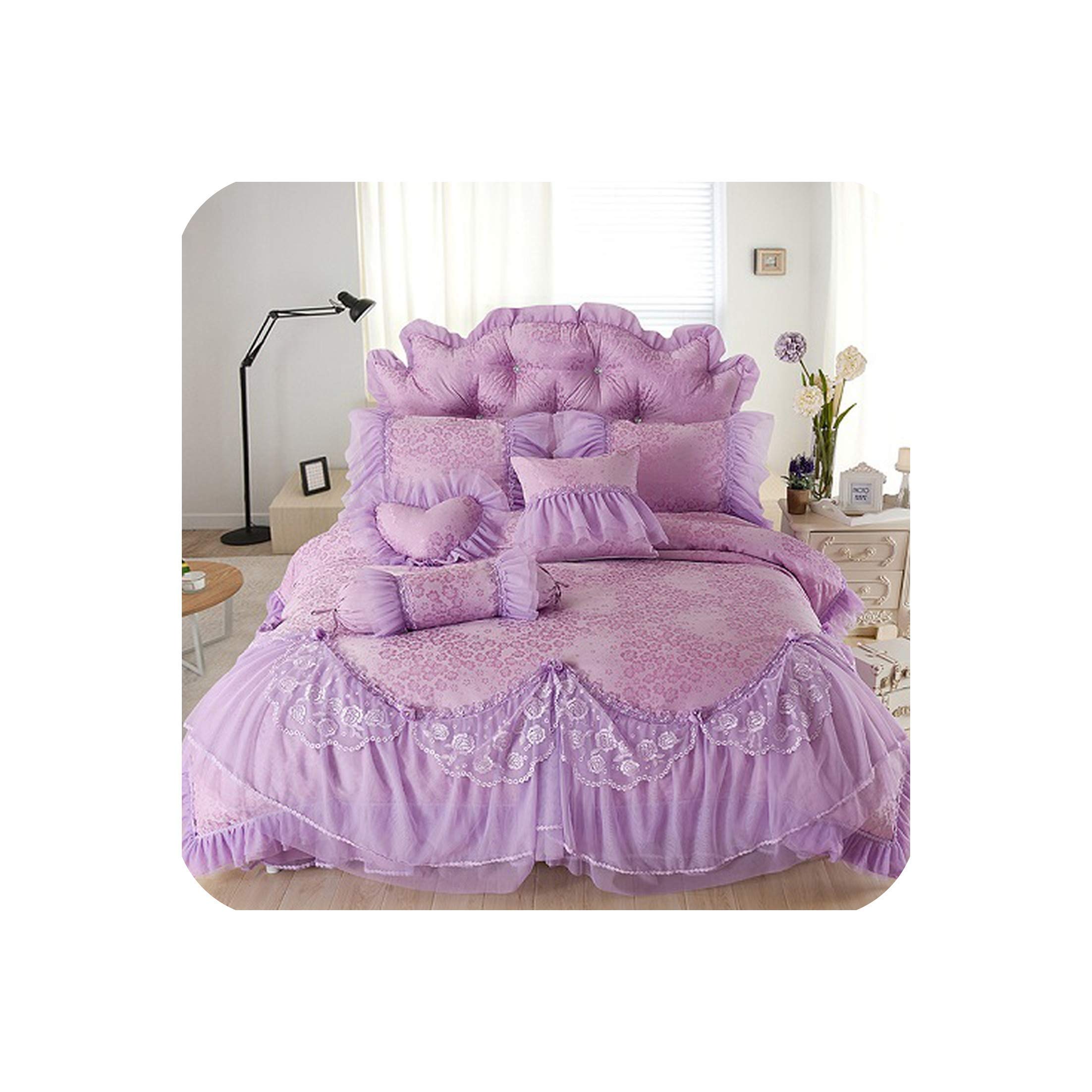 Luxury Wedding Bedding Set - Purple Red Beige Lace Cotton Jacquard Bedding Set Full Size for Bridal Suite, Honeymoon & Romantic Getaway