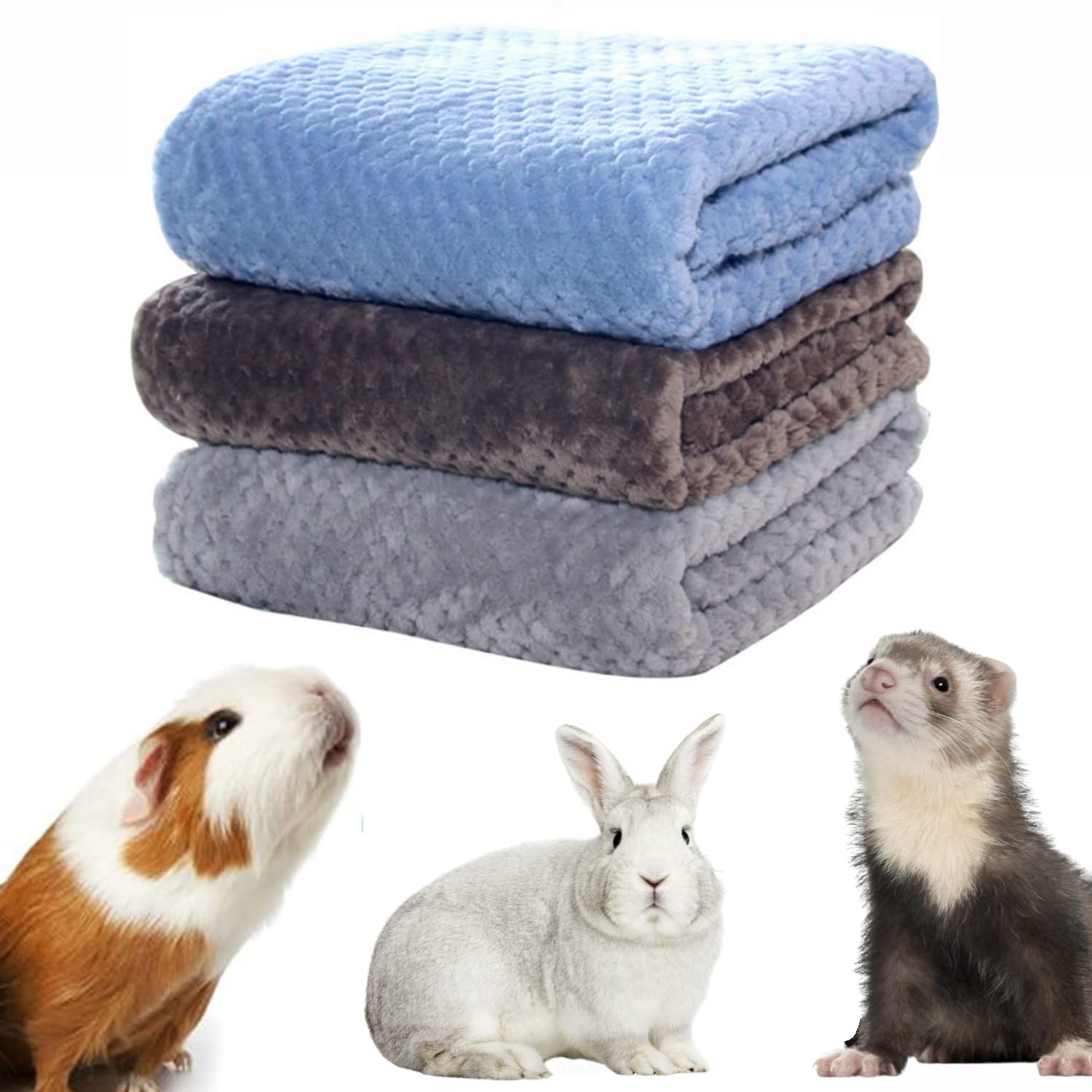 3 Pack Soft Flannel Fleece Blankets for Guinea Pigs, Hamsters, Rabbits & Small Pets - Cage Liners, Bedding Mats & Cozy Sleep Blankets for Chinchillas, Hedgehogs & Kittens (Medium Size) - Perfect for Cage Comfort, Pet Naps & Small Animal Grooming