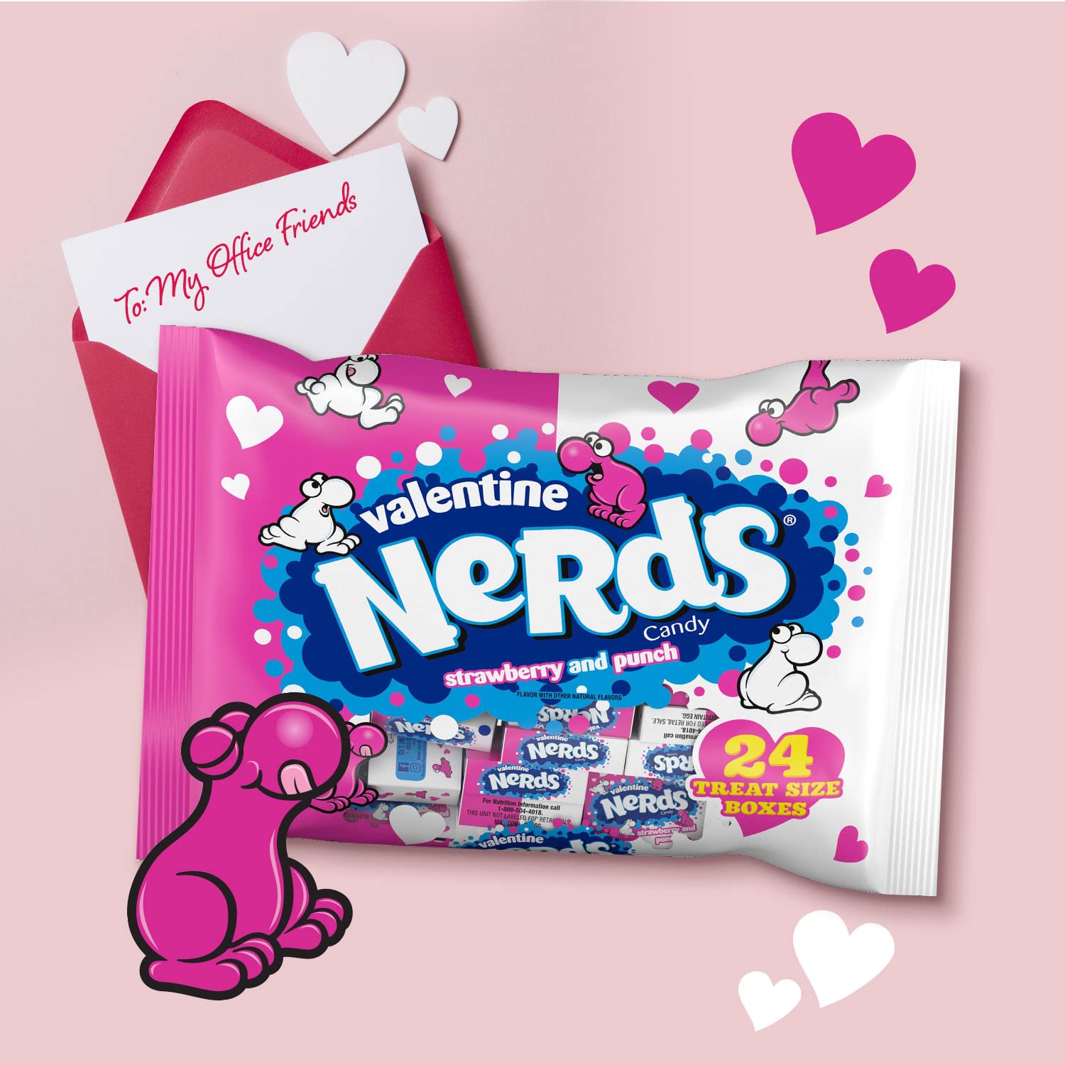 NERDS Valentine’s Day Candy - Strawberry & Punch Flavors | Sweet & Sour Individually Wrapped Treats | 9.8oz Box (Pack of 24) | Perfect for Classroom Treats, Party Favors & Holiday Gift Baskets