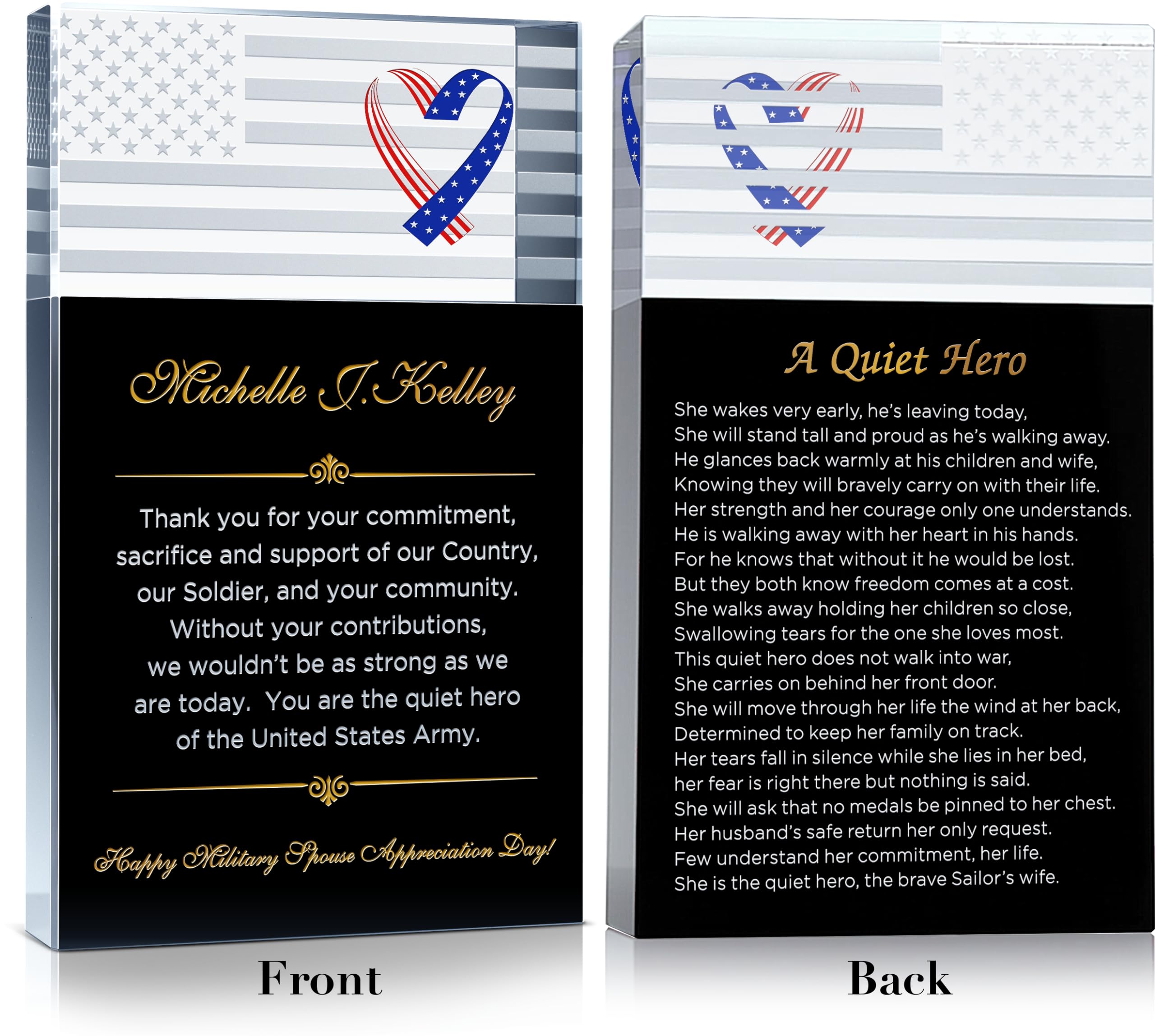 Personalized Military Spouse Appreciation Gift - Custom Engraved Crystal Plaque with Inspirational Poem - Unique Present for Military Wives - 6.5 Inch Keepsake for Deployment, Homecoming & Special Occasions