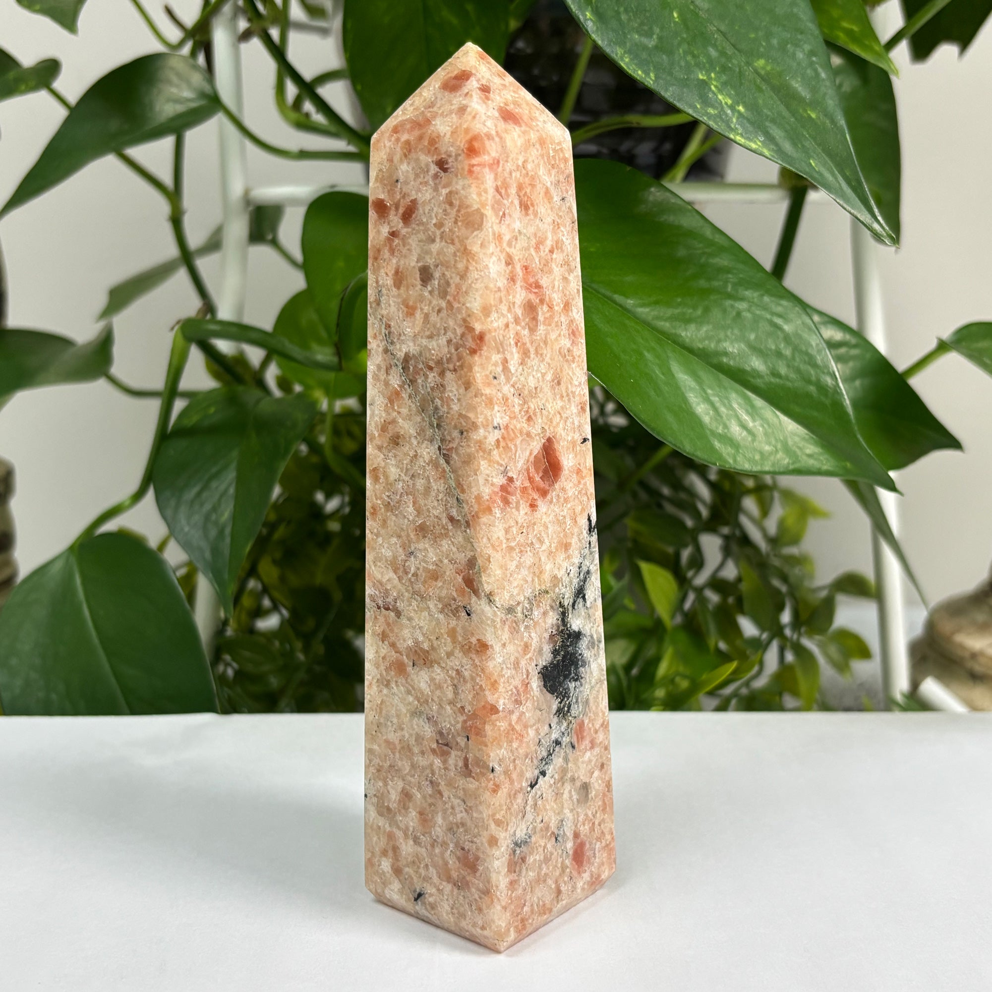 Natural Sunstone Crystal Obelisk Tower Point - Polished Healing Gemstone for Vitality, Confidence & Solar Energy - Uplifting Stone for Collectors & Home Décor - Perfect for Meditation, Reiki, and Positive Energy Spaces (RPO434)