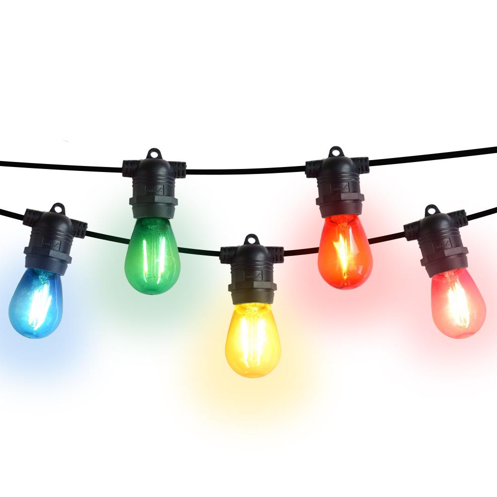 24-Socket Multi-Color Outdoor Commercial String Lights - 54 FT Black Weatherproof SJTW Cord with 2W Shatterproof LED Bulbs - Perfect for Patio, Garden, Wedding & Restaurant Decor