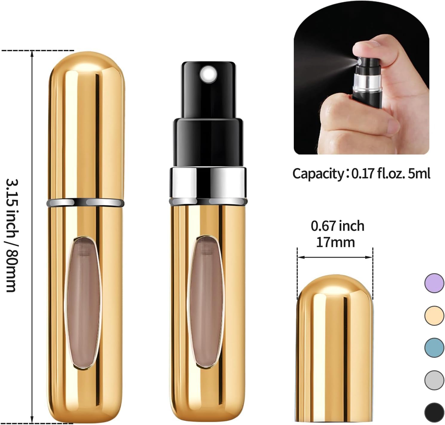 Portable Mini Refillable Perfume Atomizer Bottle - 5ml Travel Size Spray Scent Pump Case (5 Pack) - Perfect for Travel, Gym, Office & On-the-Go Fragrance Touch Ups