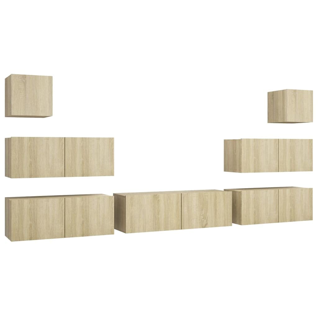 vidaXL 7-Piece TV Wall Furniture Set - Oak Sonoma Plywood Media Console, Shelf & Cabinet for Living Room, Bedroom & Home Decor | Perfect for Organizing Electronics & Enhancing Interior Design